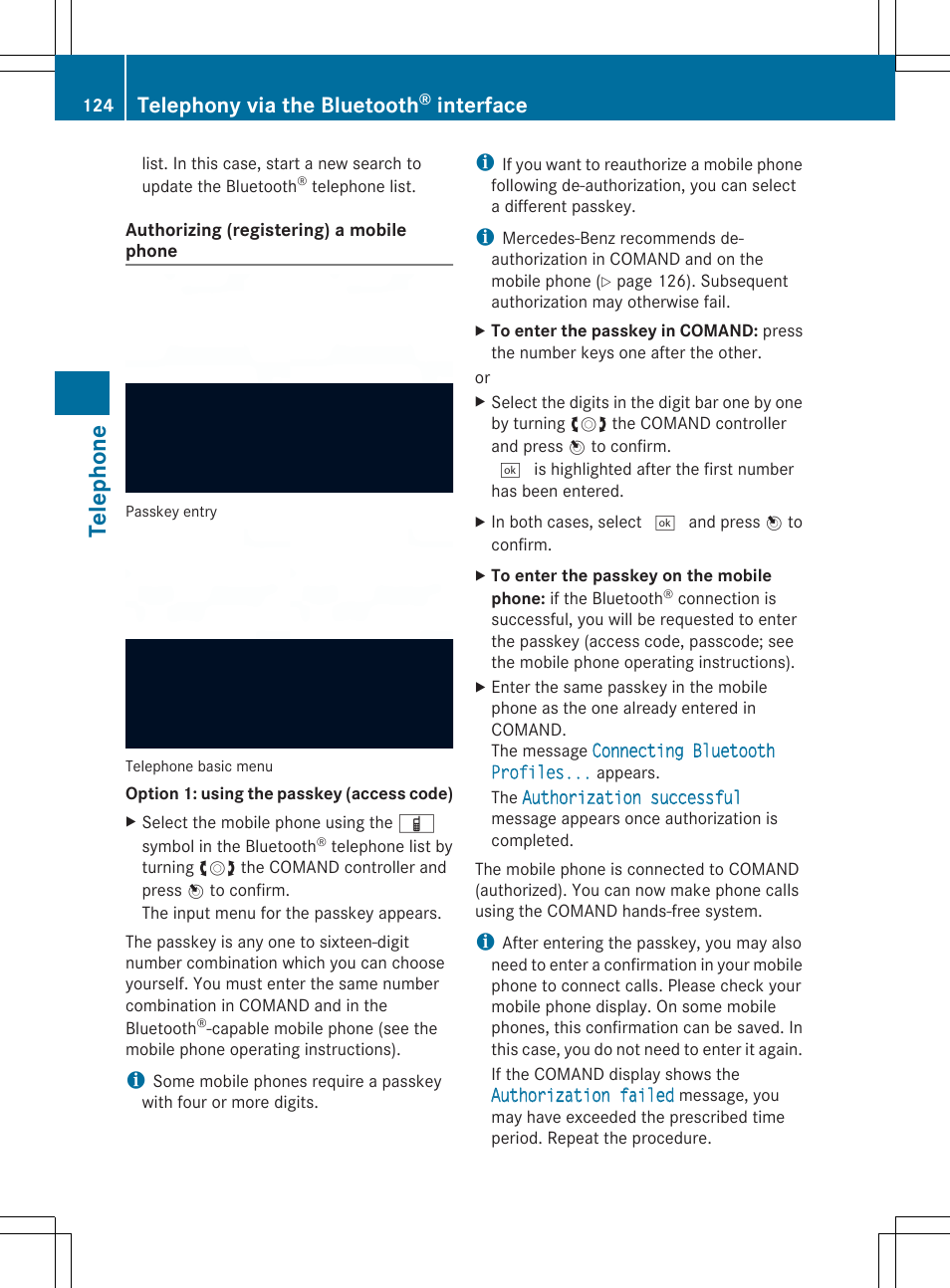 Telep hone, Telephony via the bluetooth, Interface | Mercedes-Benz SLS-Class 2013 COMAND Manual User Manual | Page 126 / 274