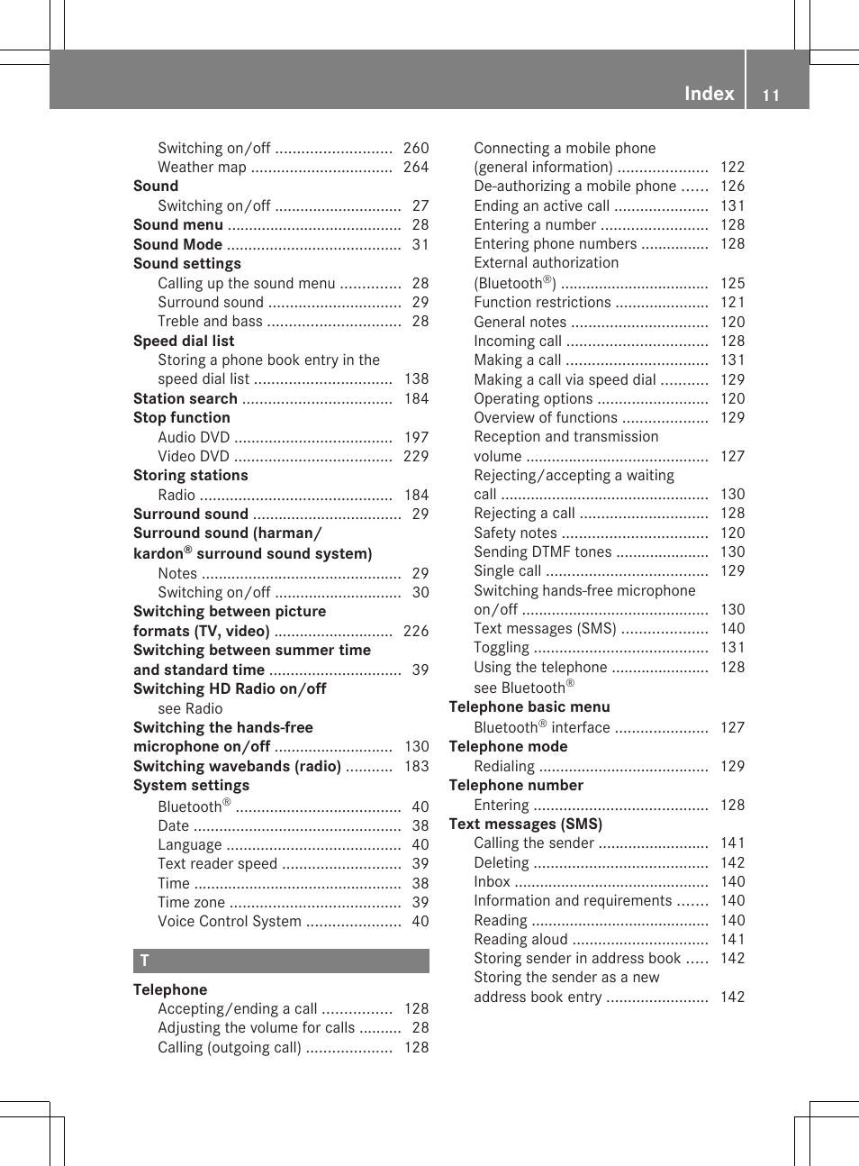 Index | Mercedes-Benz SLS-Class 2013 COMAND Manual User Manual | Page 13 / 274