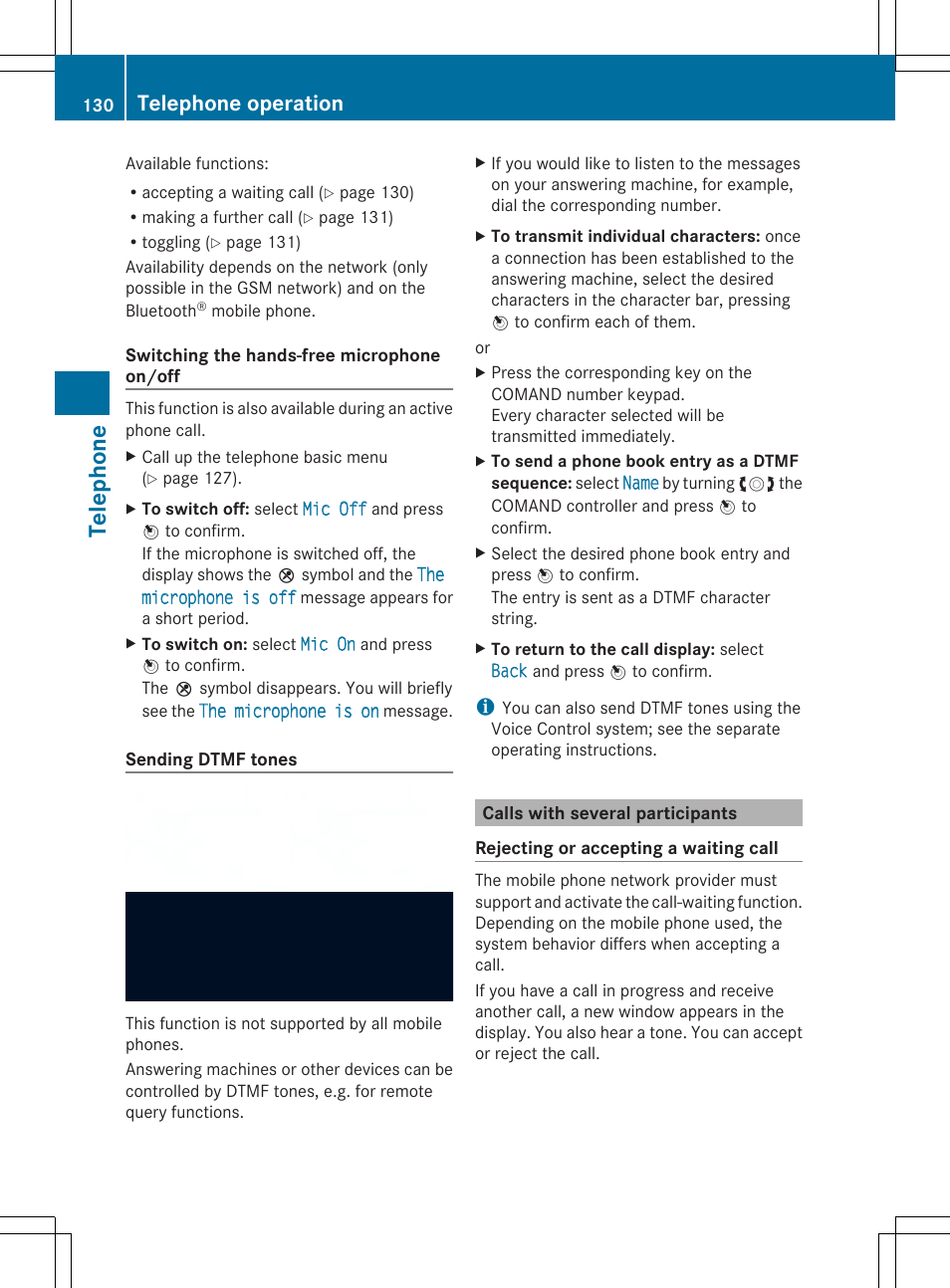 Tel eph on e, Telephone operation | Mercedes-Benz SLS-Class 2013 COMAND Manual User Manual | Page 132 / 274