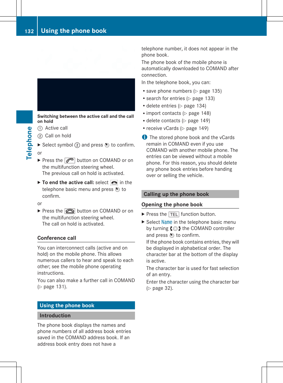 Telephone, Using the phone book | Mercedes-Benz SLS-Class 2013 COMAND Manual User Manual | Page 134 / 274