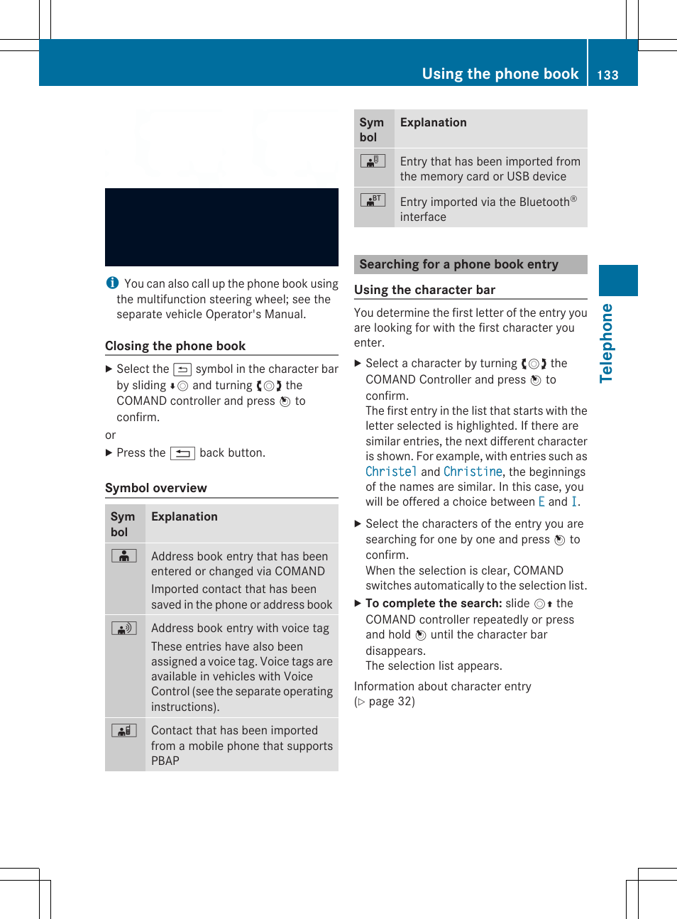 Telep hone, Using the phone book | Mercedes-Benz SLS-Class 2013 COMAND Manual User Manual | Page 135 / 274