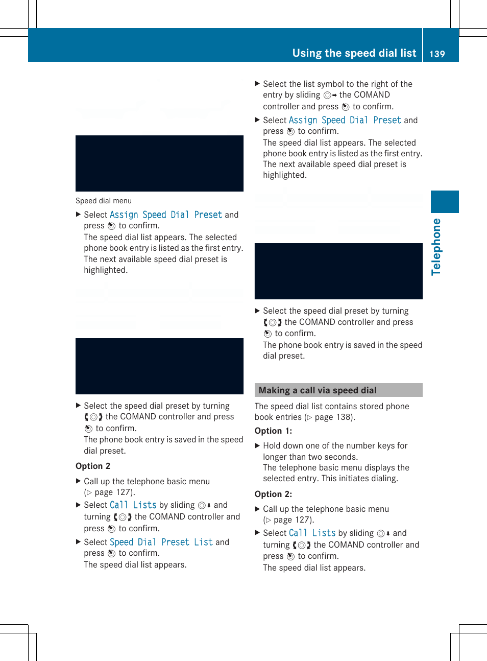 Tel epho ne, Using the speed dial list | Mercedes-Benz SLS-Class 2013 COMAND Manual User Manual | Page 141 / 274