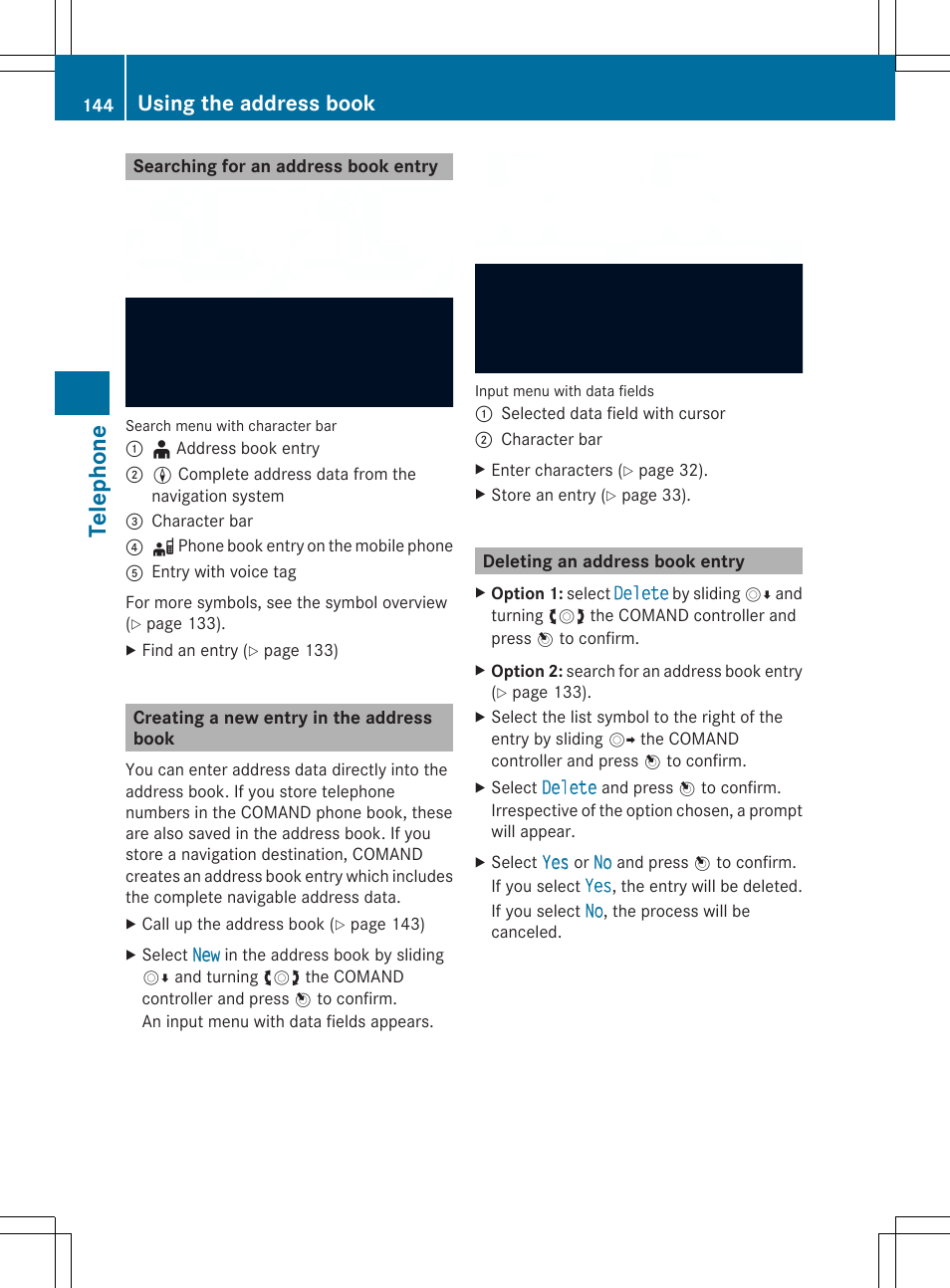 Telephone, Using the address book | Mercedes-Benz SLS-Class 2013 COMAND Manual User Manual | Page 146 / 274