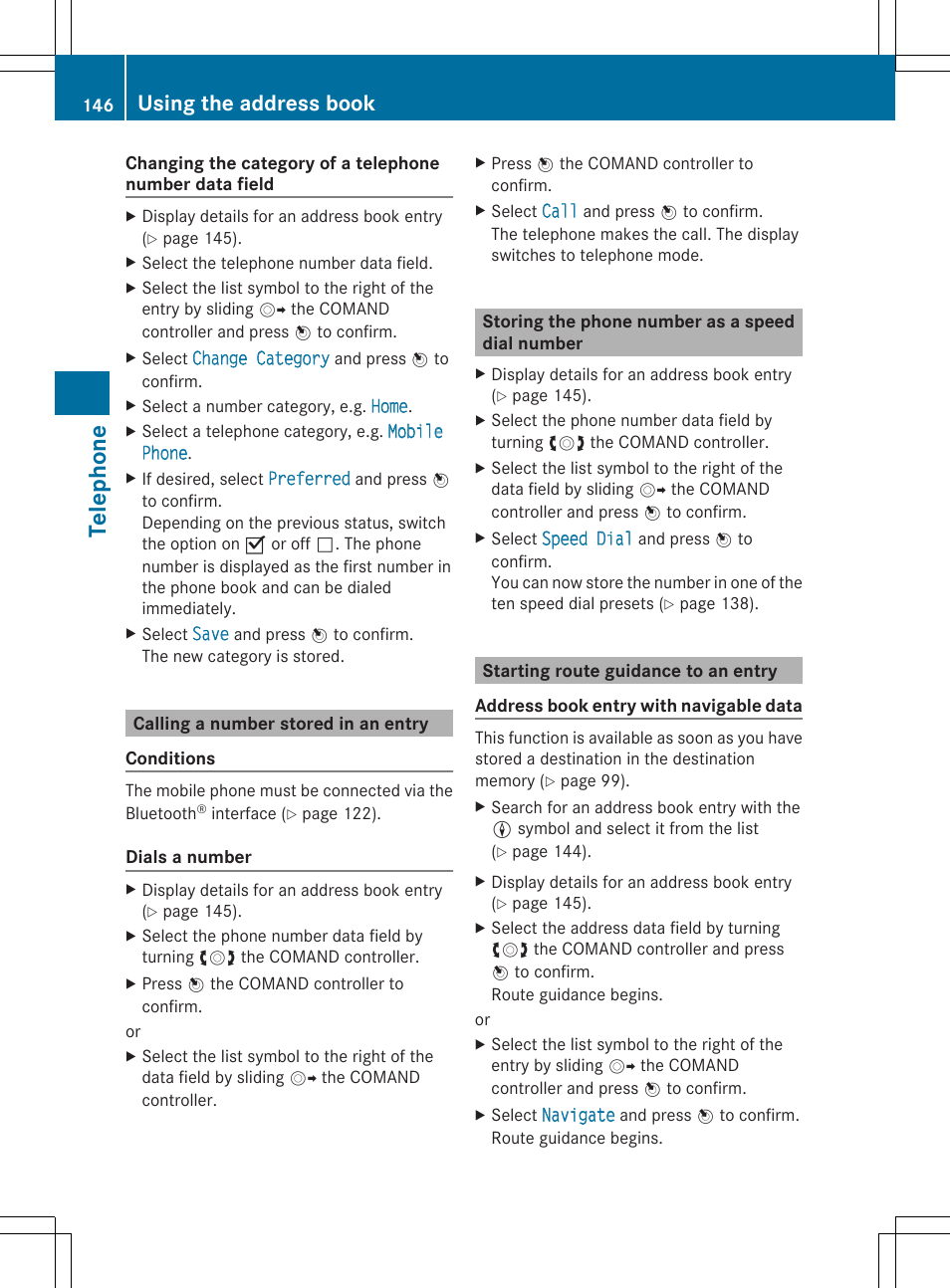 Telep hone, Using the address book | Mercedes-Benz SLS-Class 2013 COMAND Manual User Manual | Page 148 / 274