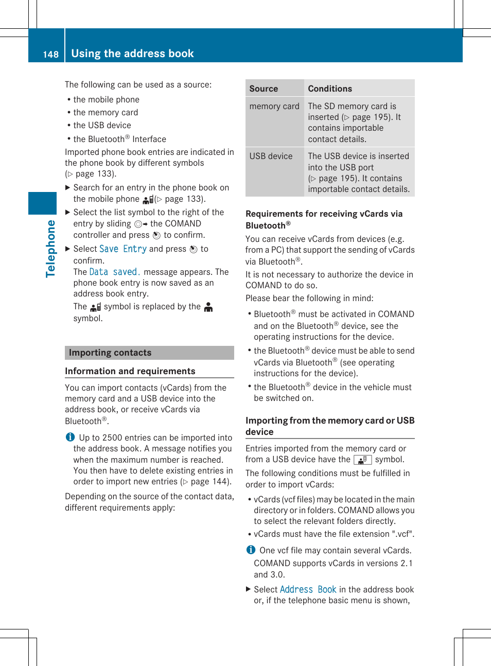 Telephone, Using the address book | Mercedes-Benz SLS-Class 2013 COMAND Manual User Manual | Page 150 / 274