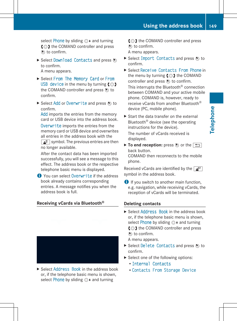 Telephone, Using the address book | Mercedes-Benz SLS-Class 2013 COMAND Manual User Manual | Page 151 / 274