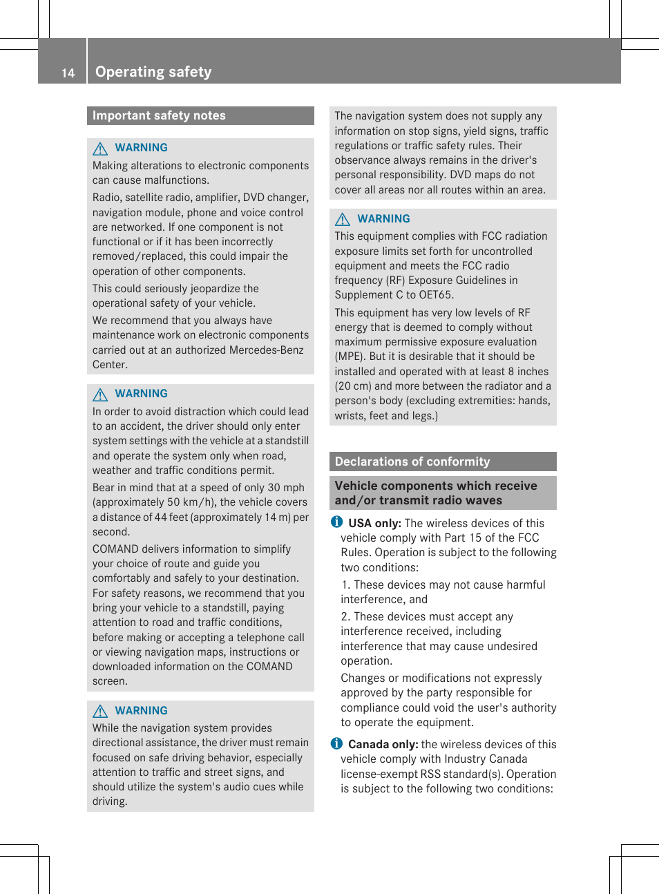 Operating safety | Mercedes-Benz SLS-Class 2013 COMAND Manual User Manual | Page 16 / 274