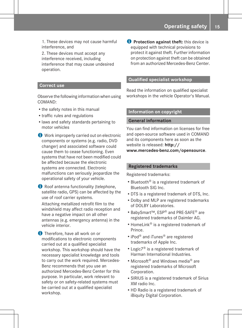 Operating safety | Mercedes-Benz SLS-Class 2013 COMAND Manual User Manual | Page 17 / 274