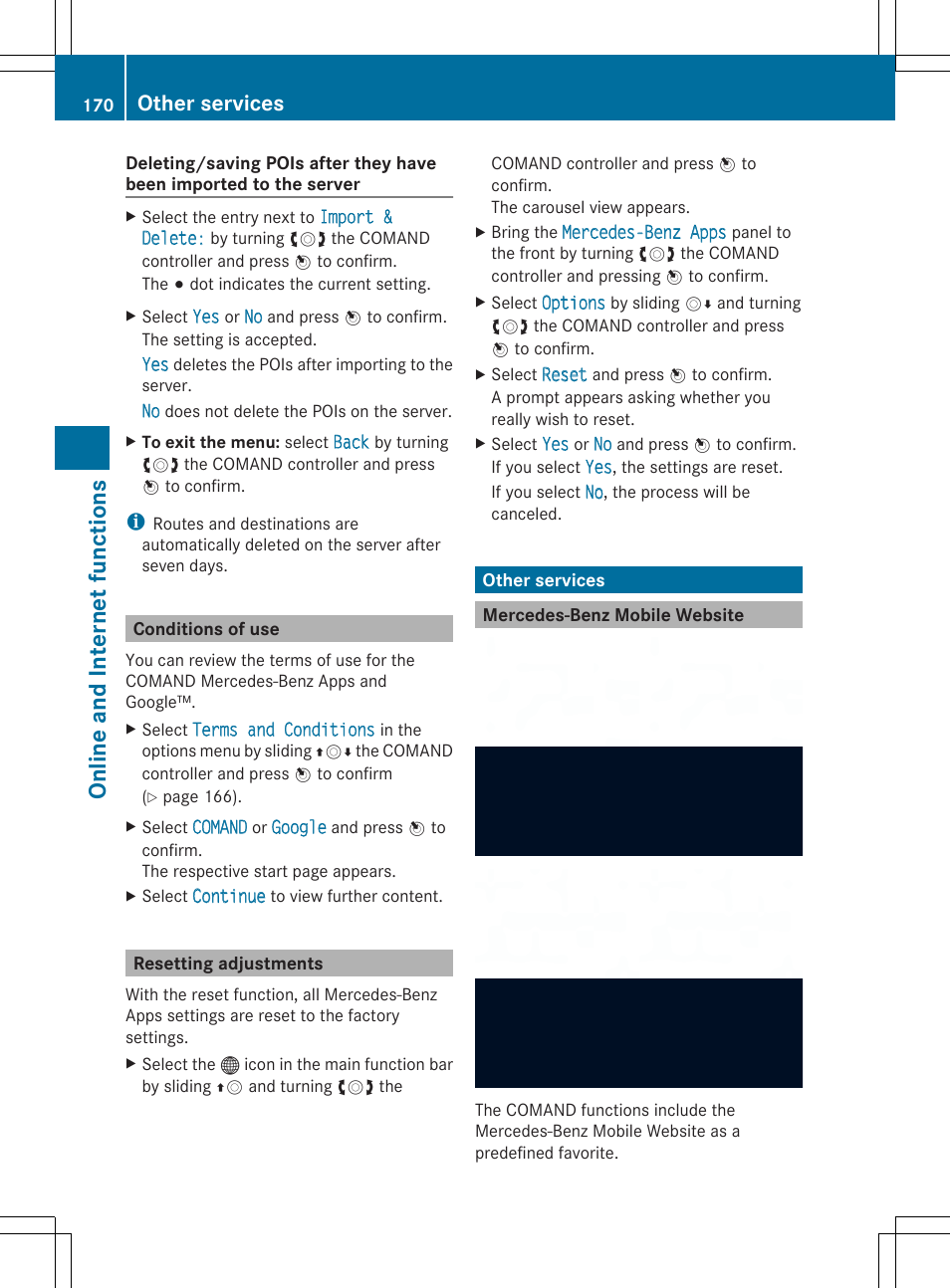 Onlin e an d int er net fu nct ions, Other services | Mercedes-Benz SLS-Class 2013 COMAND Manual User Manual | Page 172 / 274
