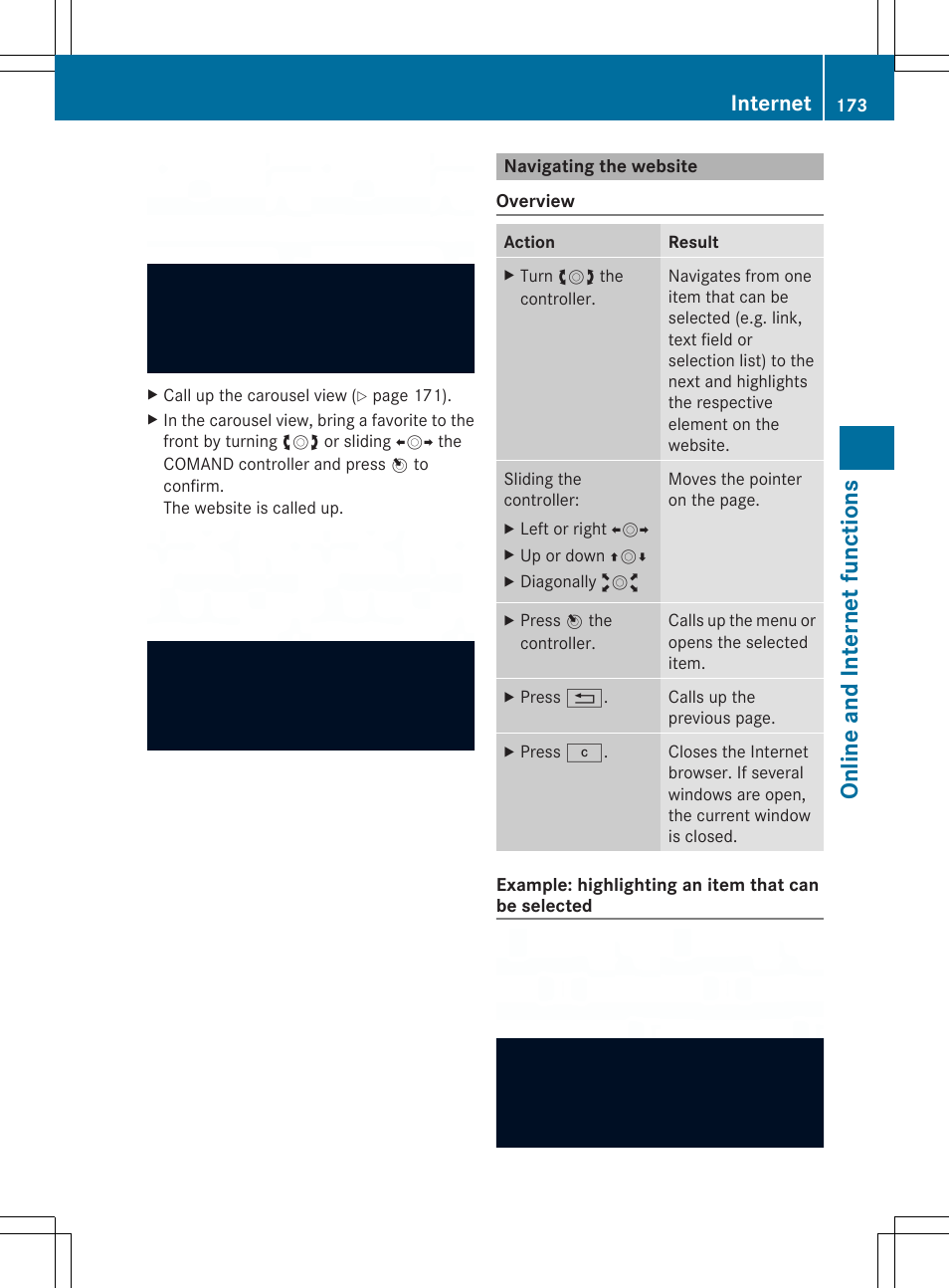 Online and int ern et fu nct ions, Internet | Mercedes-Benz SLS-Class 2013 COMAND Manual User Manual | Page 175 / 274