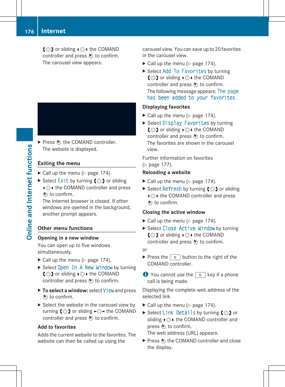 Online and internet functions, Internet | Mercedes-Benz SLS-Class 2013 COMAND Manual User Manual | Page 178 / 274