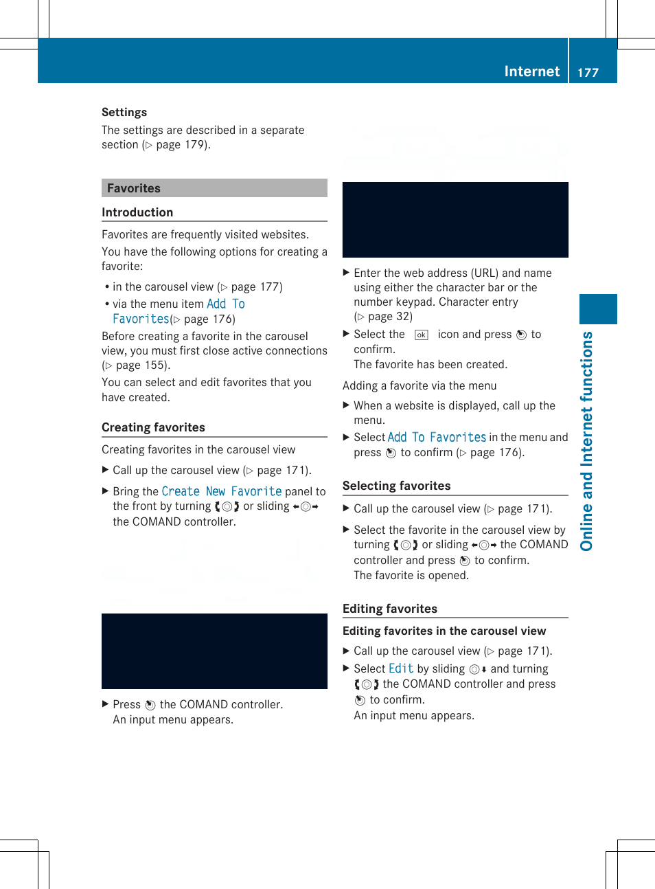Online and internet functions, Internet | Mercedes-Benz SLS-Class 2013 COMAND Manual User Manual | Page 179 / 274