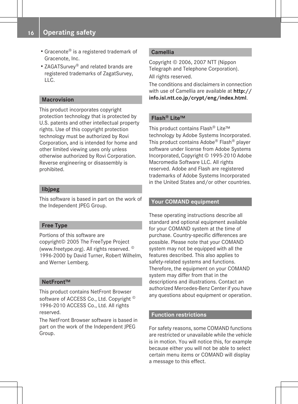 Operating safety | Mercedes-Benz SLS-Class 2013 COMAND Manual User Manual | Page 18 / 274