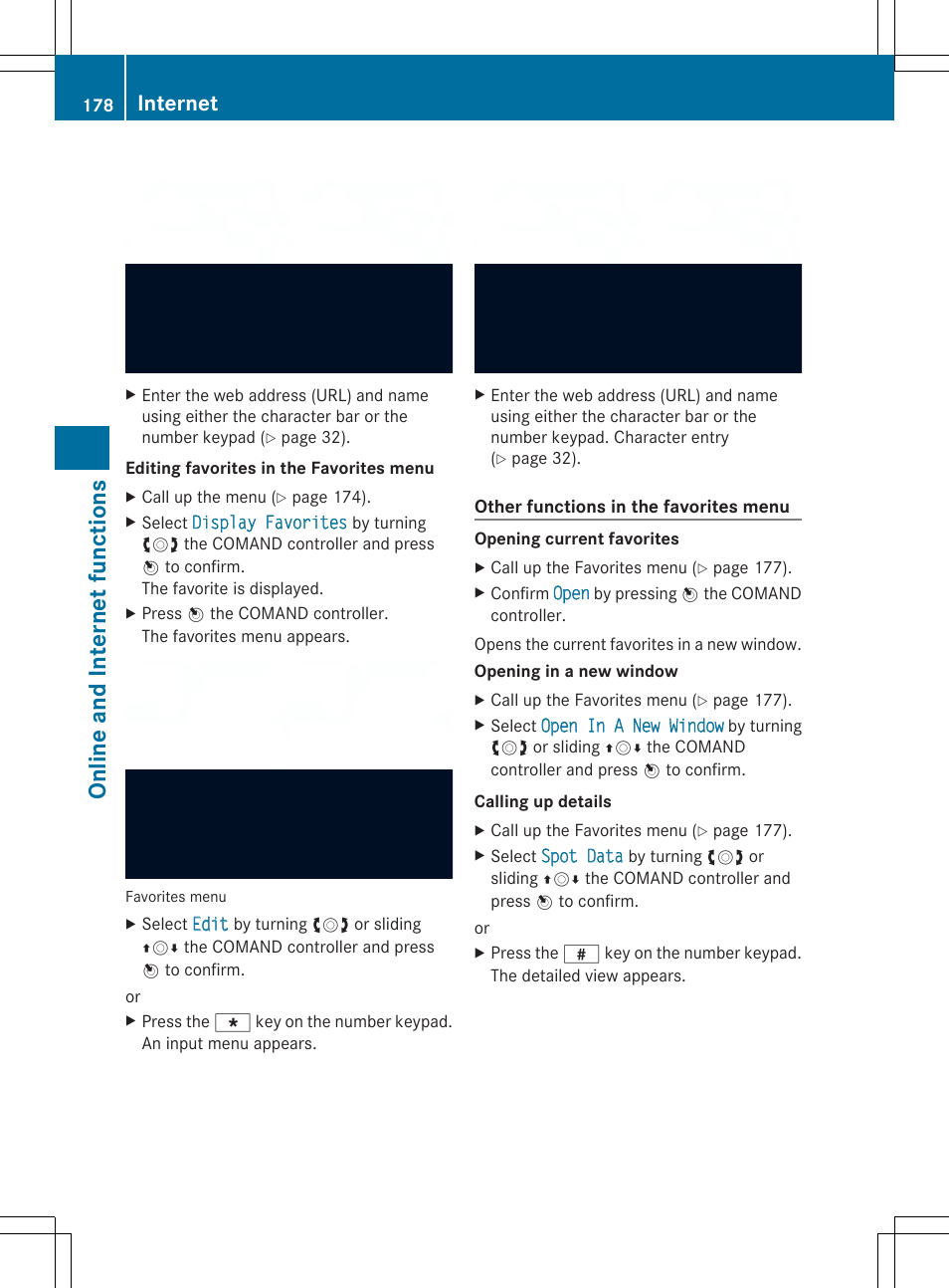 On line and in tern et fun cti on s, Internet | Mercedes-Benz SLS-Class 2013 COMAND Manual User Manual | Page 180 / 274