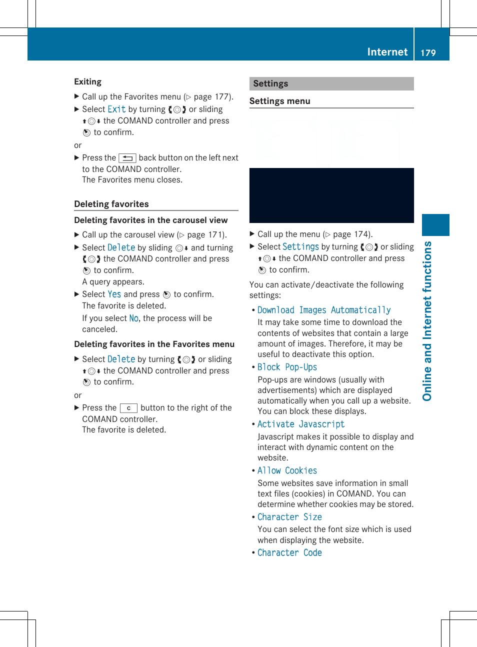 Online and inter net fu nctions, Internet | Mercedes-Benz SLS-Class 2013 COMAND Manual User Manual | Page 181 / 274