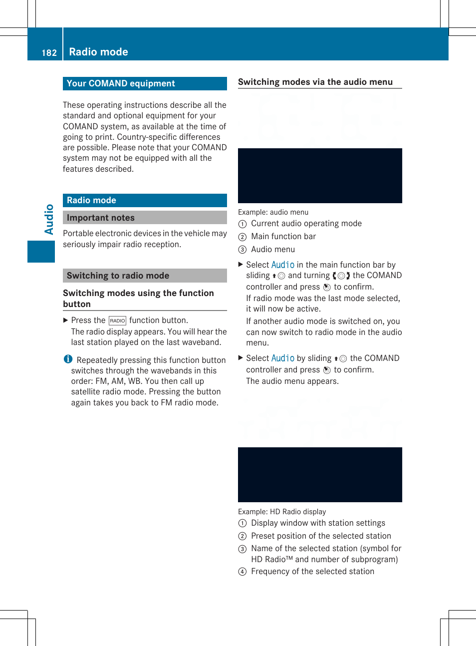Aud io, Radio mode | Mercedes-Benz SLS-Class 2013 COMAND Manual User Manual | Page 184 / 274