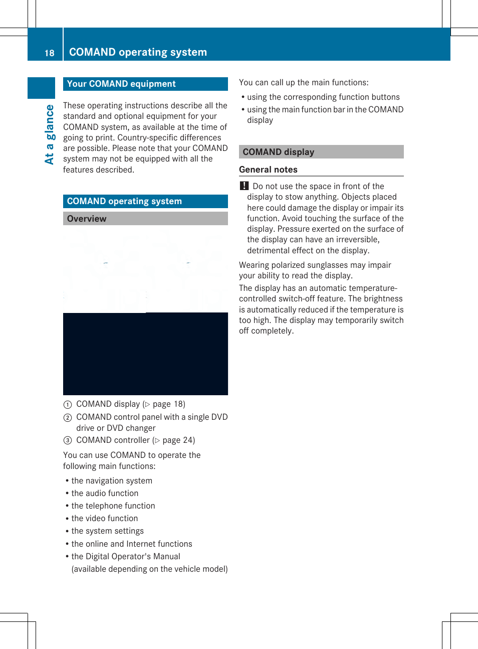 At a gla nce, Comand operating system | Mercedes-Benz SLS-Class 2013 COMAND Manual User Manual | Page 20 / 274