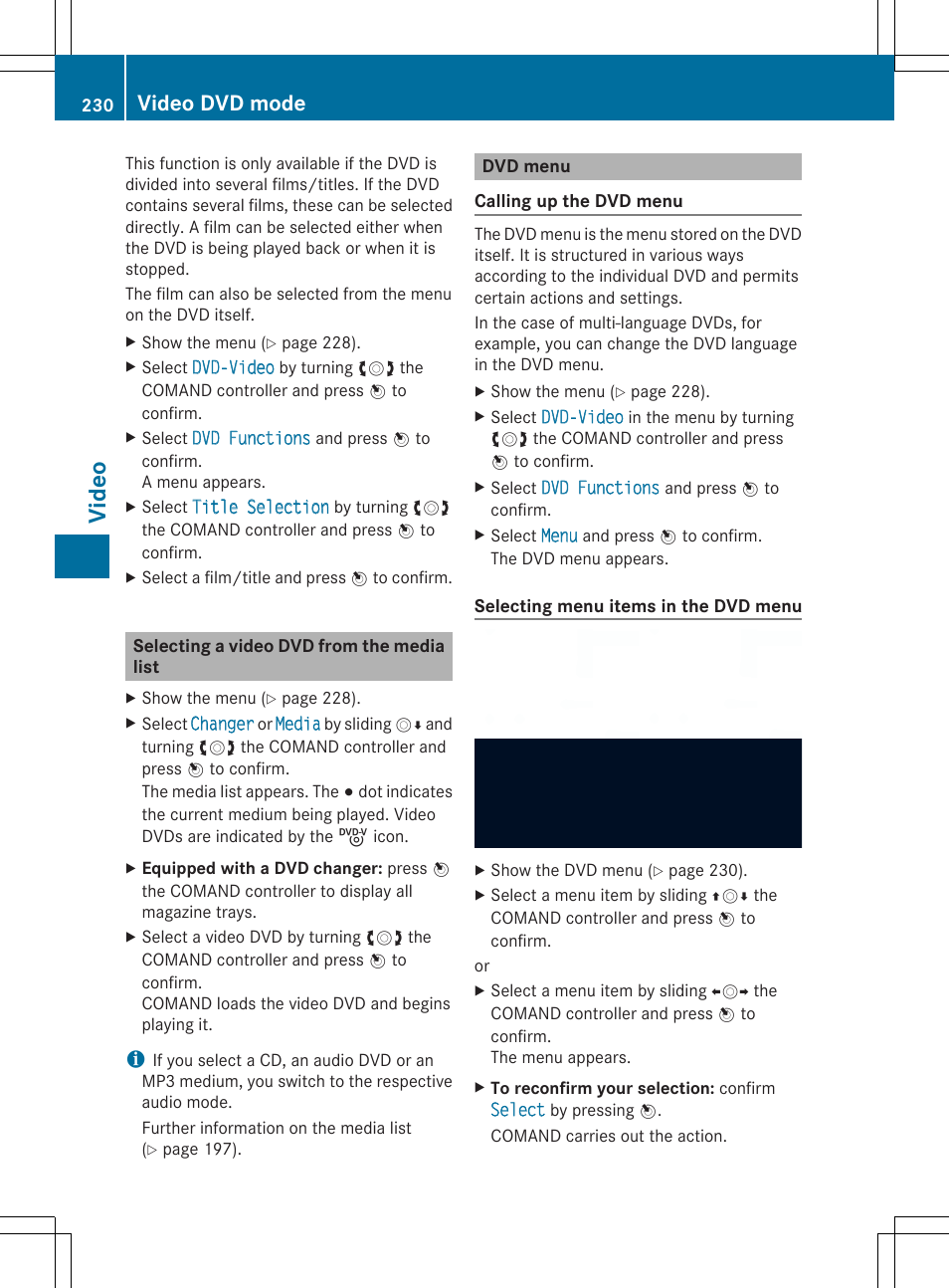 Video, Video dvd mode | Mercedes-Benz SLS-Class 2013 COMAND Manual User Manual | Page 232 / 274