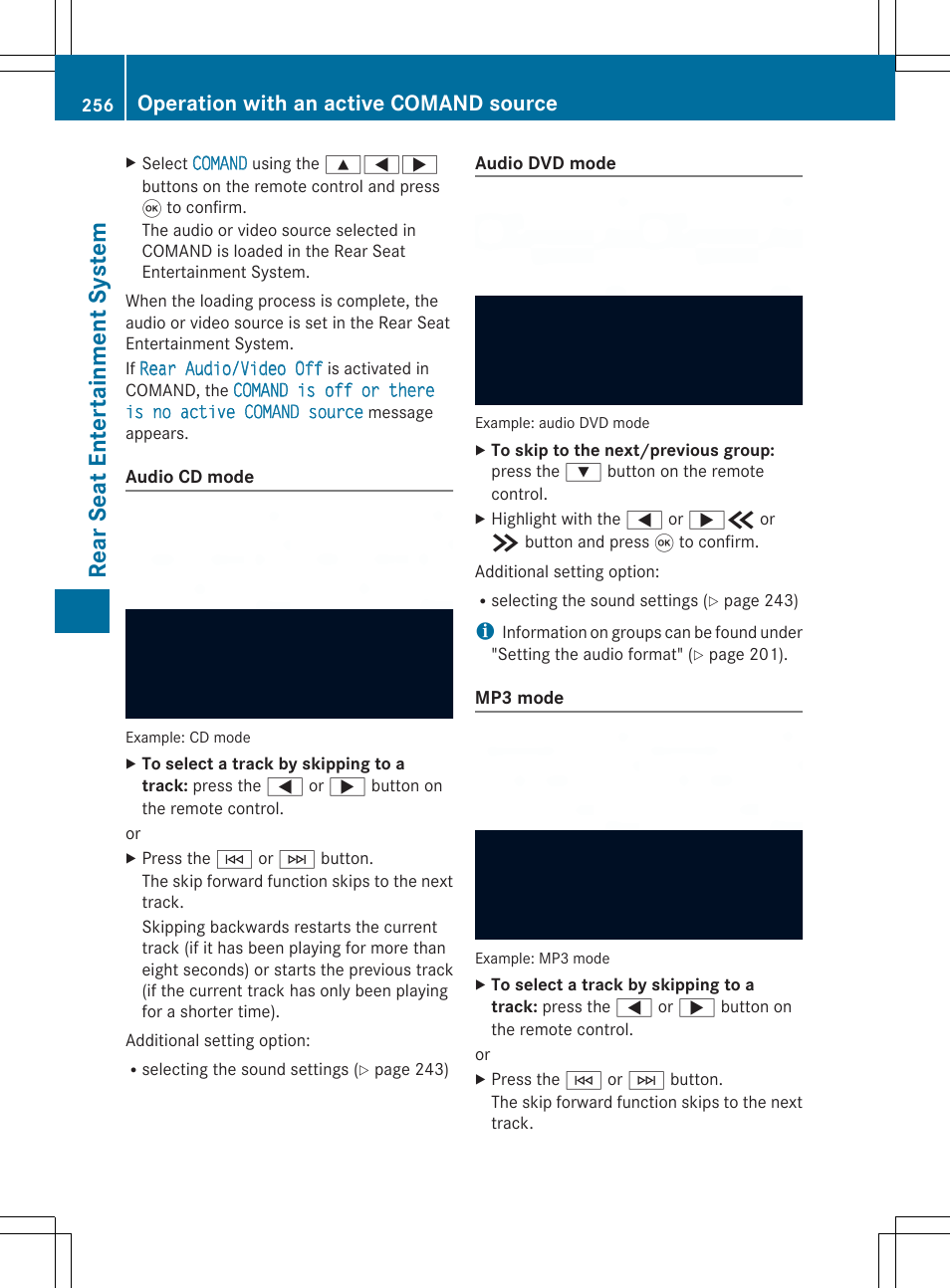 Rear se at en tertain men tsys tem, Operation with an active comand source | Mercedes-Benz SLS-Class 2013 COMAND Manual User Manual | Page 258 / 274