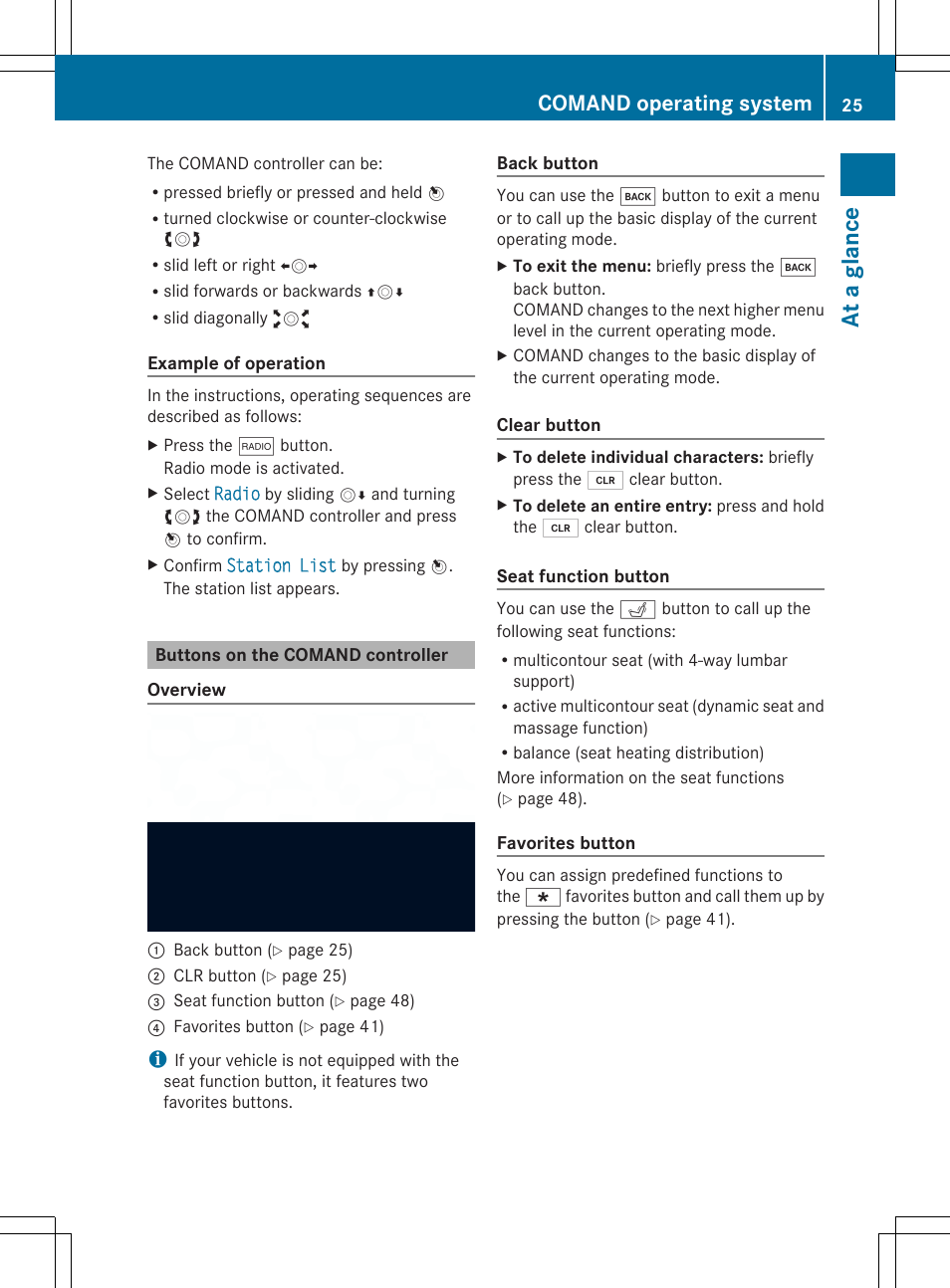 At a glance, Comand operating system | Mercedes-Benz SLS-Class 2013 COMAND Manual User Manual | Page 27 / 274