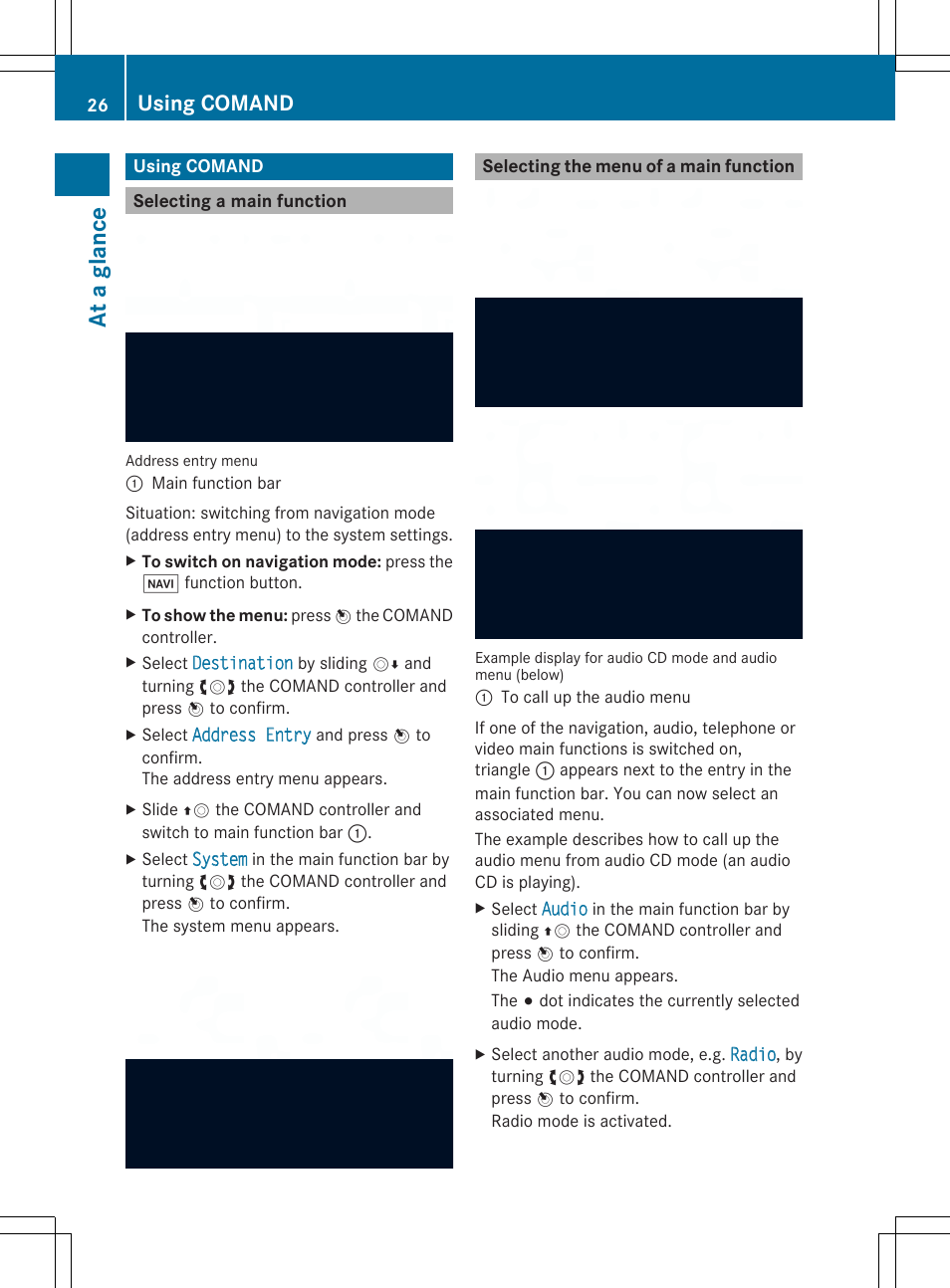 At a glance, Using comand | Mercedes-Benz SLS-Class 2013 COMAND Manual User Manual | Page 28 / 274
