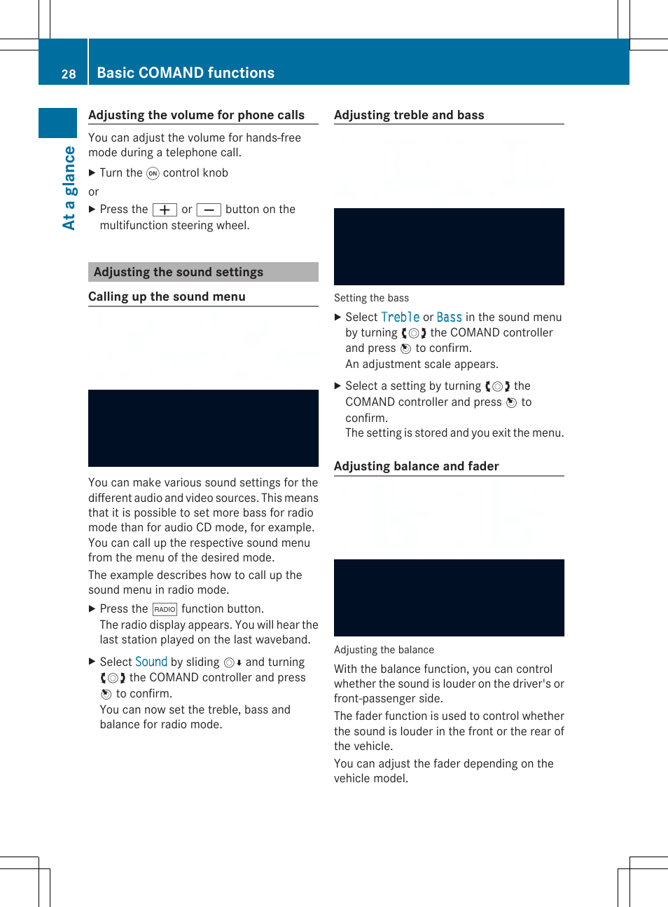 At a glan ce, Basic comand functions | Mercedes-Benz SLS-Class 2013 COMAND Manual User Manual | Page 30 / 274