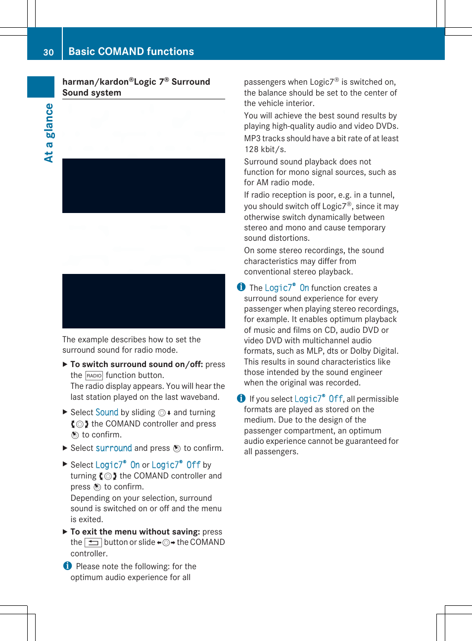 At a glan ce, Basic comand functions | Mercedes-Benz SLS-Class 2013 COMAND Manual User Manual | Page 32 / 274