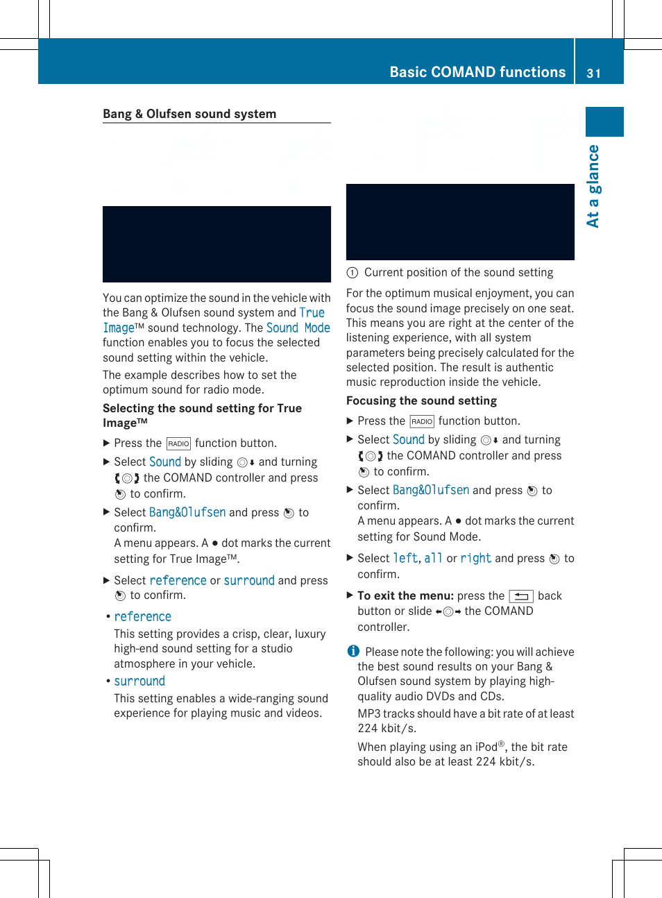 At a gl anc e, Basic comand functions | Mercedes-Benz SLS-Class 2013 COMAND Manual User Manual | Page 33 / 274