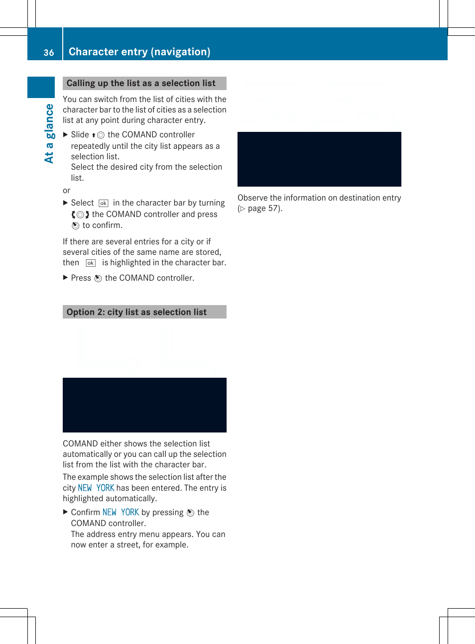 At a glan ce, Character entry (navigation) | Mercedes-Benz SLS-Class 2013 COMAND Manual User Manual | Page 38 / 274