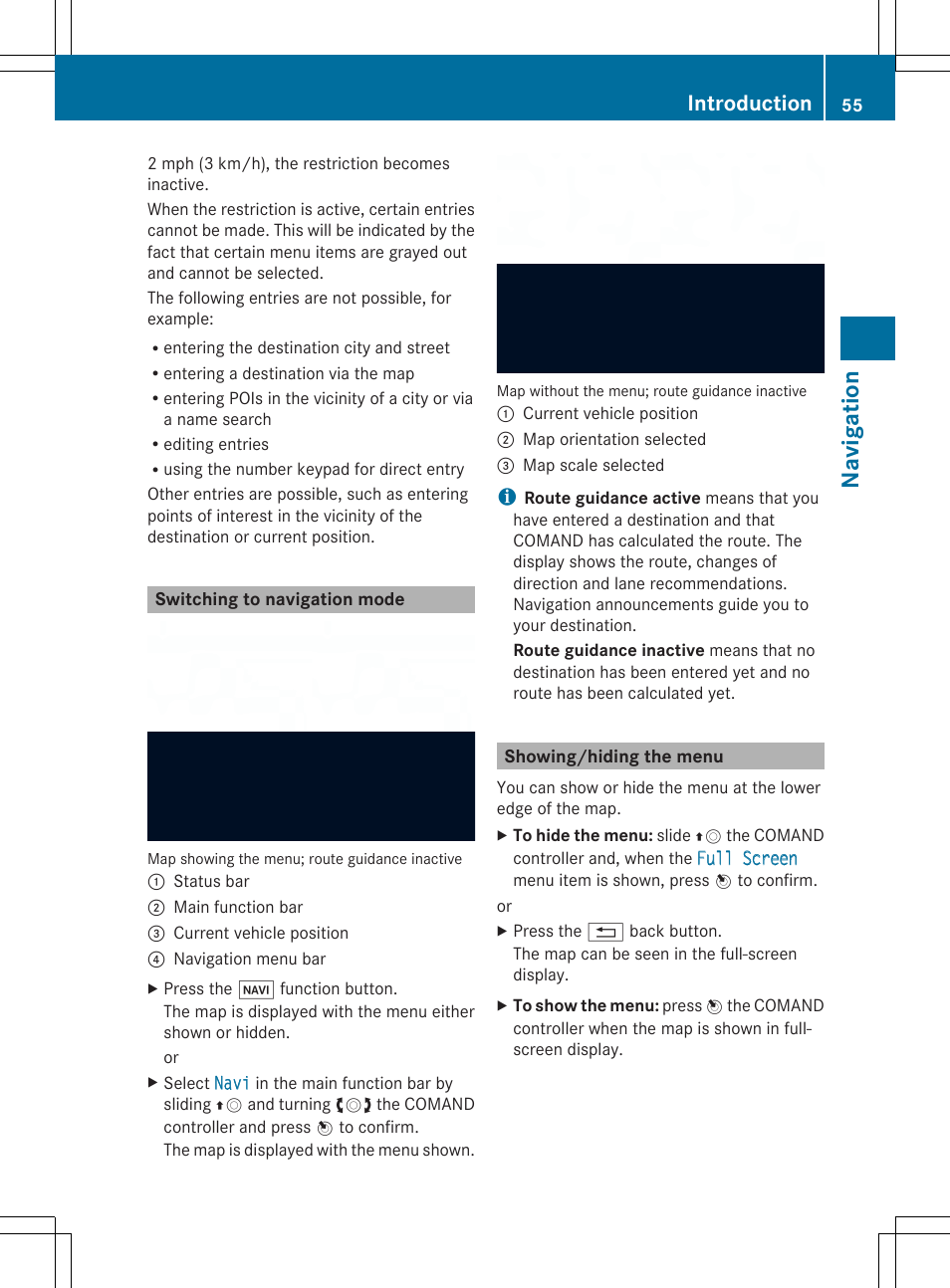 Navigatio n, Introduction | Mercedes-Benz SLS-Class 2013 COMAND Manual User Manual | Page 57 / 274