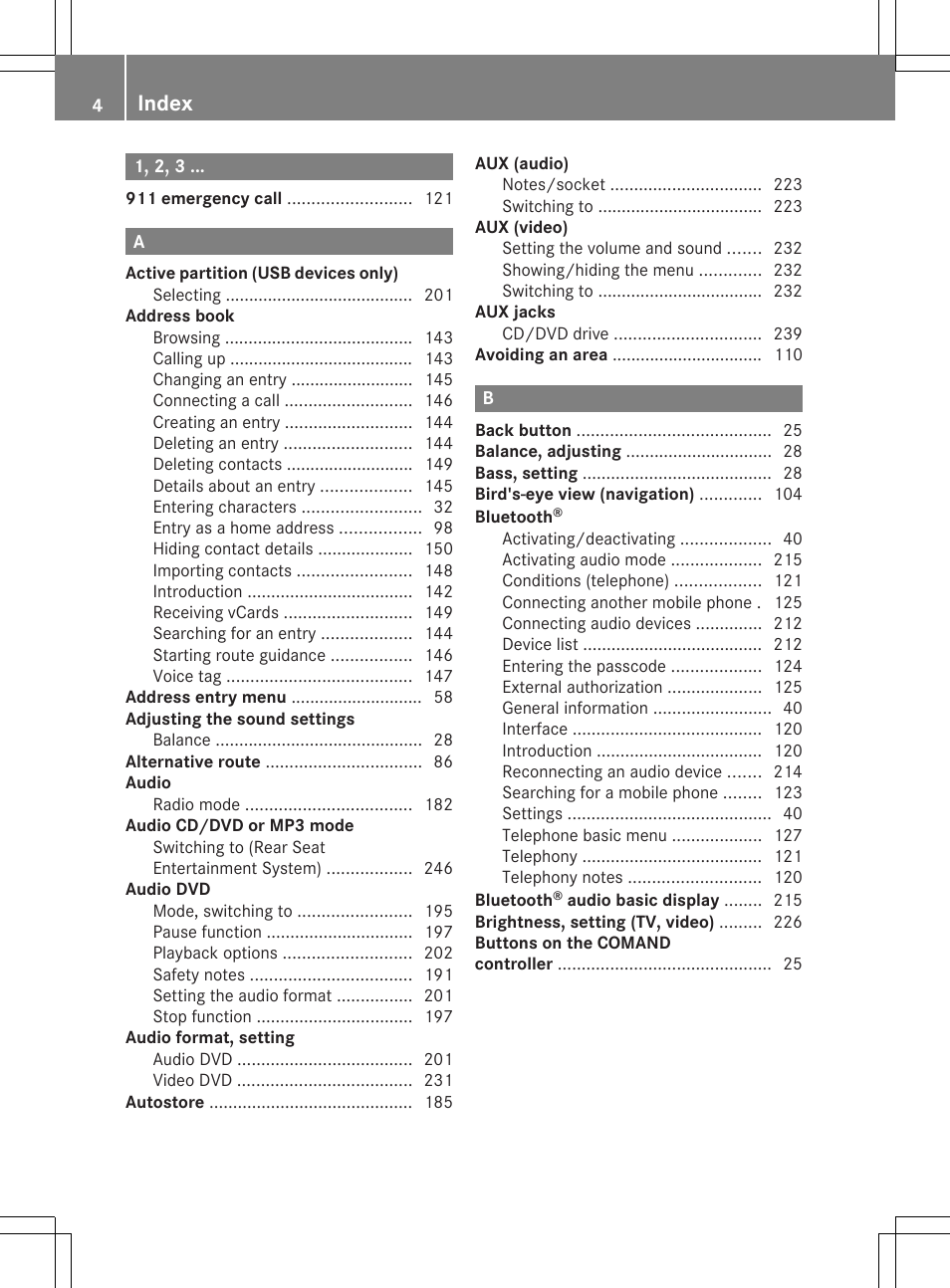 Index | Mercedes-Benz SLS-Class 2013 COMAND Manual User Manual | Page 6 / 274