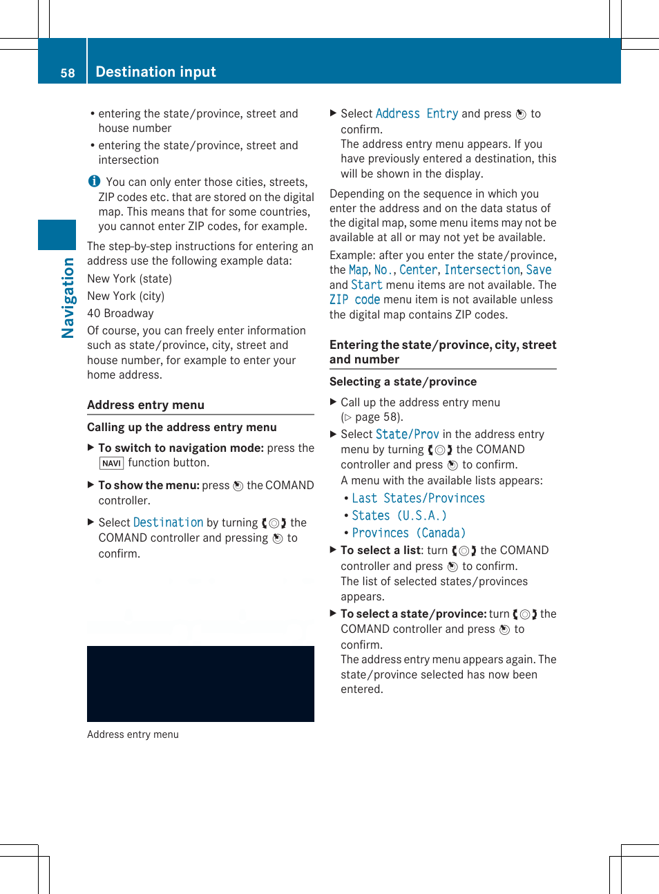Navigation, Destination input | Mercedes-Benz SLS-Class 2013 COMAND Manual User Manual | Page 60 / 274