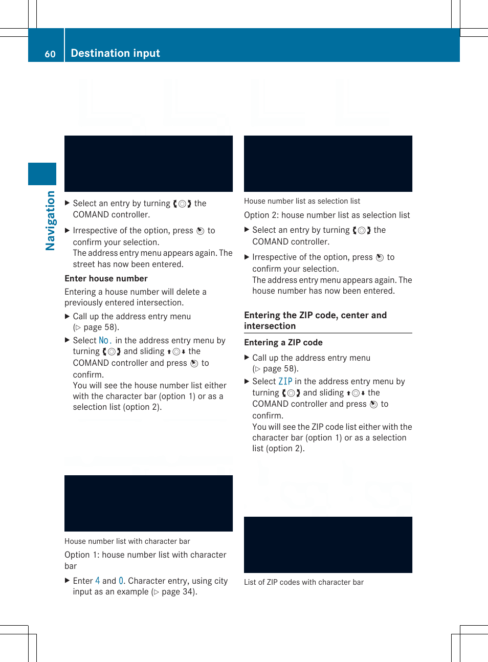 Navig atio n, Destination input | Mercedes-Benz SLS-Class 2013 COMAND Manual User Manual | Page 62 / 274