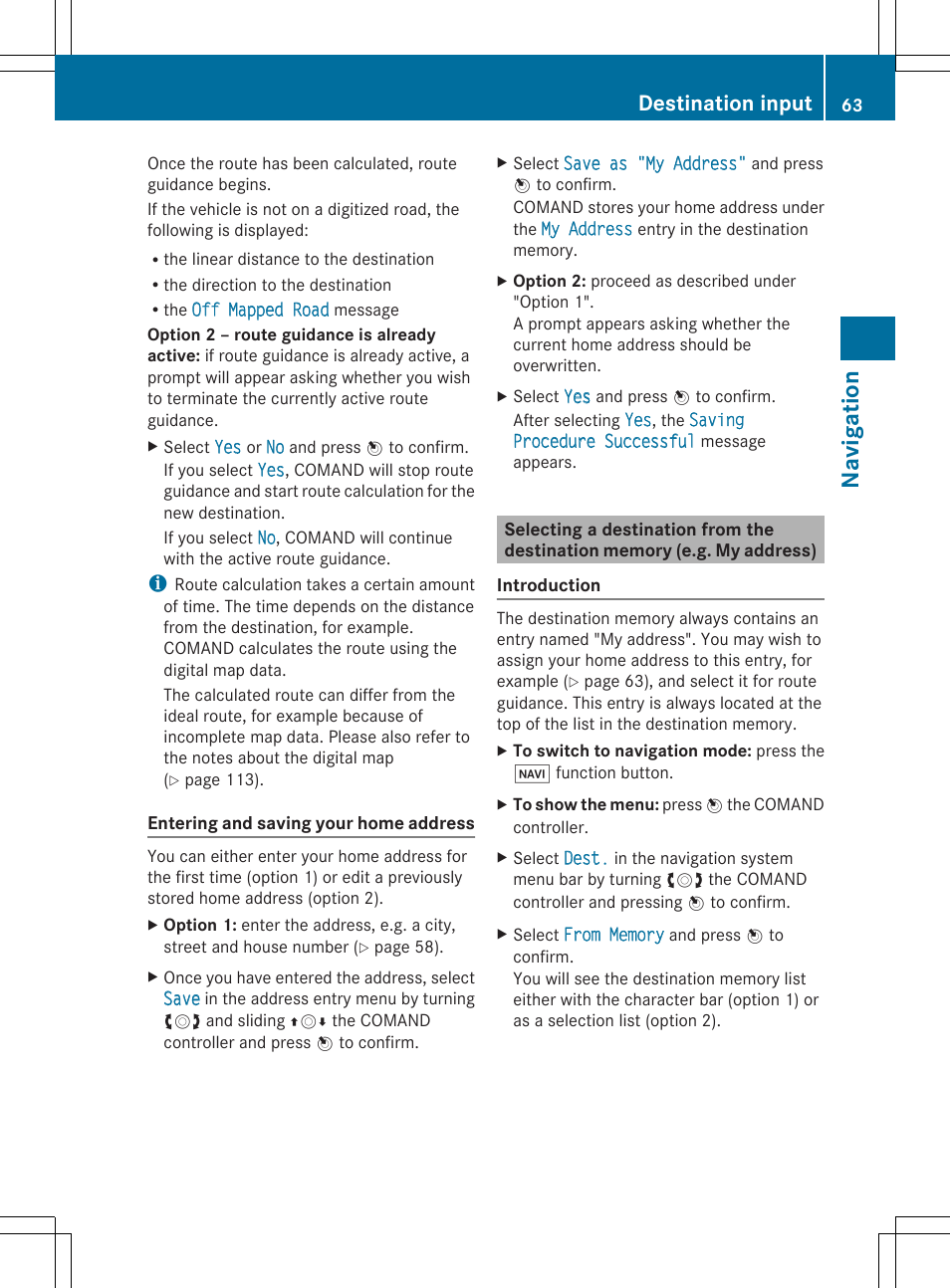 Navigation, Destination input | Mercedes-Benz SLS-Class 2013 COMAND Manual User Manual | Page 65 / 274