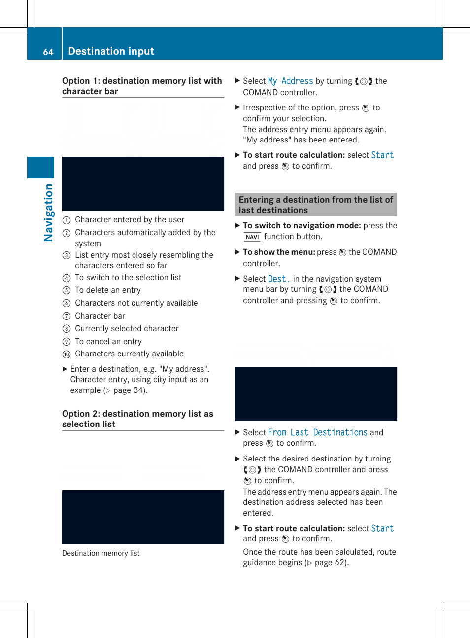 Navigation, Destination input | Mercedes-Benz SLS-Class 2013 COMAND Manual User Manual | Page 66 / 274