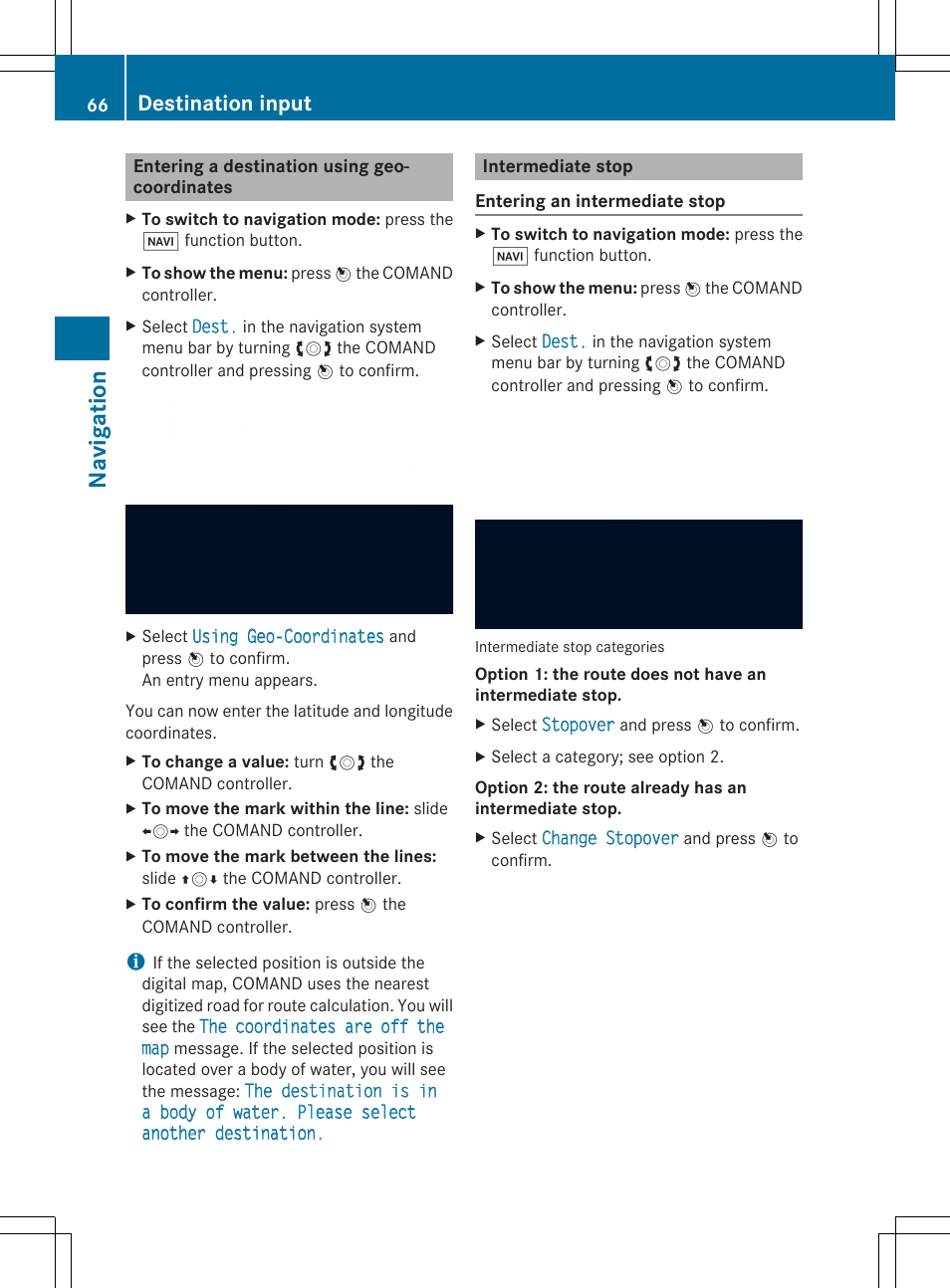 Na viga tion, Destination input | Mercedes-Benz SLS-Class 2013 COMAND Manual User Manual | Page 68 / 274
