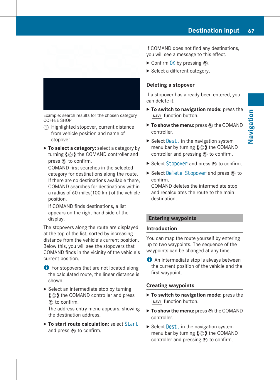 Navi gati on, Destination input | Mercedes-Benz SLS-Class 2013 COMAND Manual User Manual | Page 69 / 274