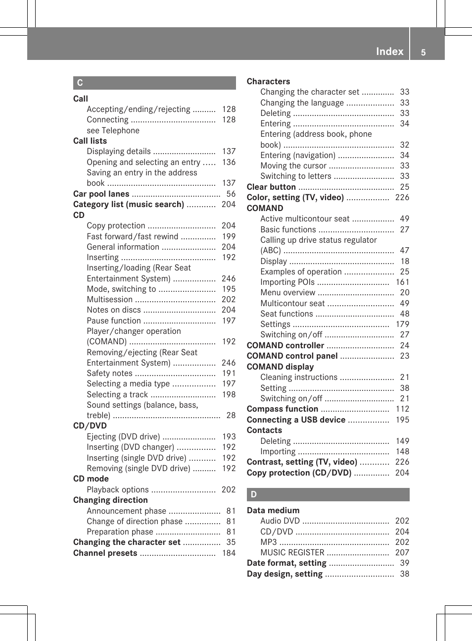 Index | Mercedes-Benz SLS-Class 2013 COMAND Manual User Manual | Page 7 / 274