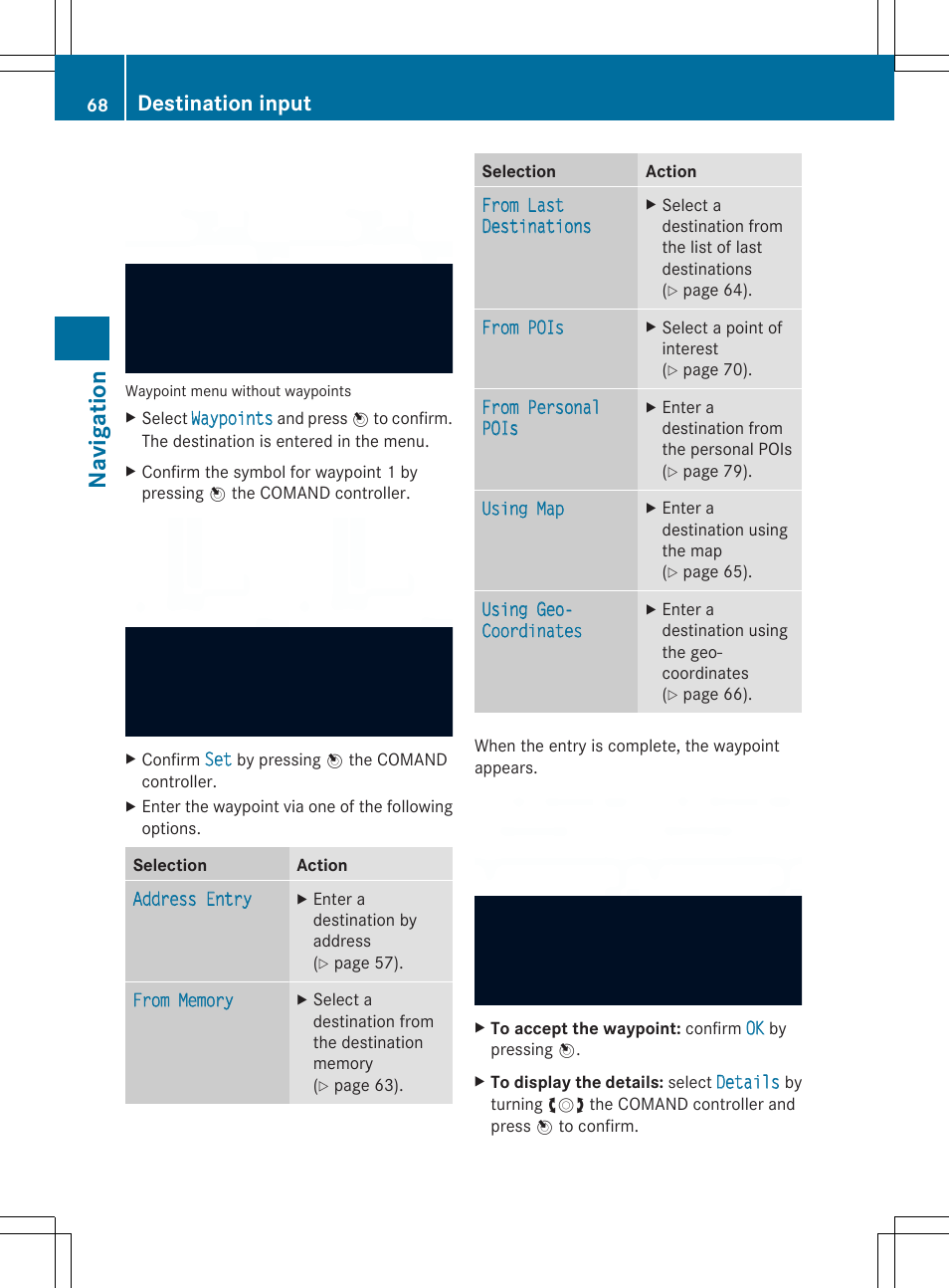 Navigation, Destination input | Mercedes-Benz SLS-Class 2013 COMAND Manual User Manual | Page 70 / 274