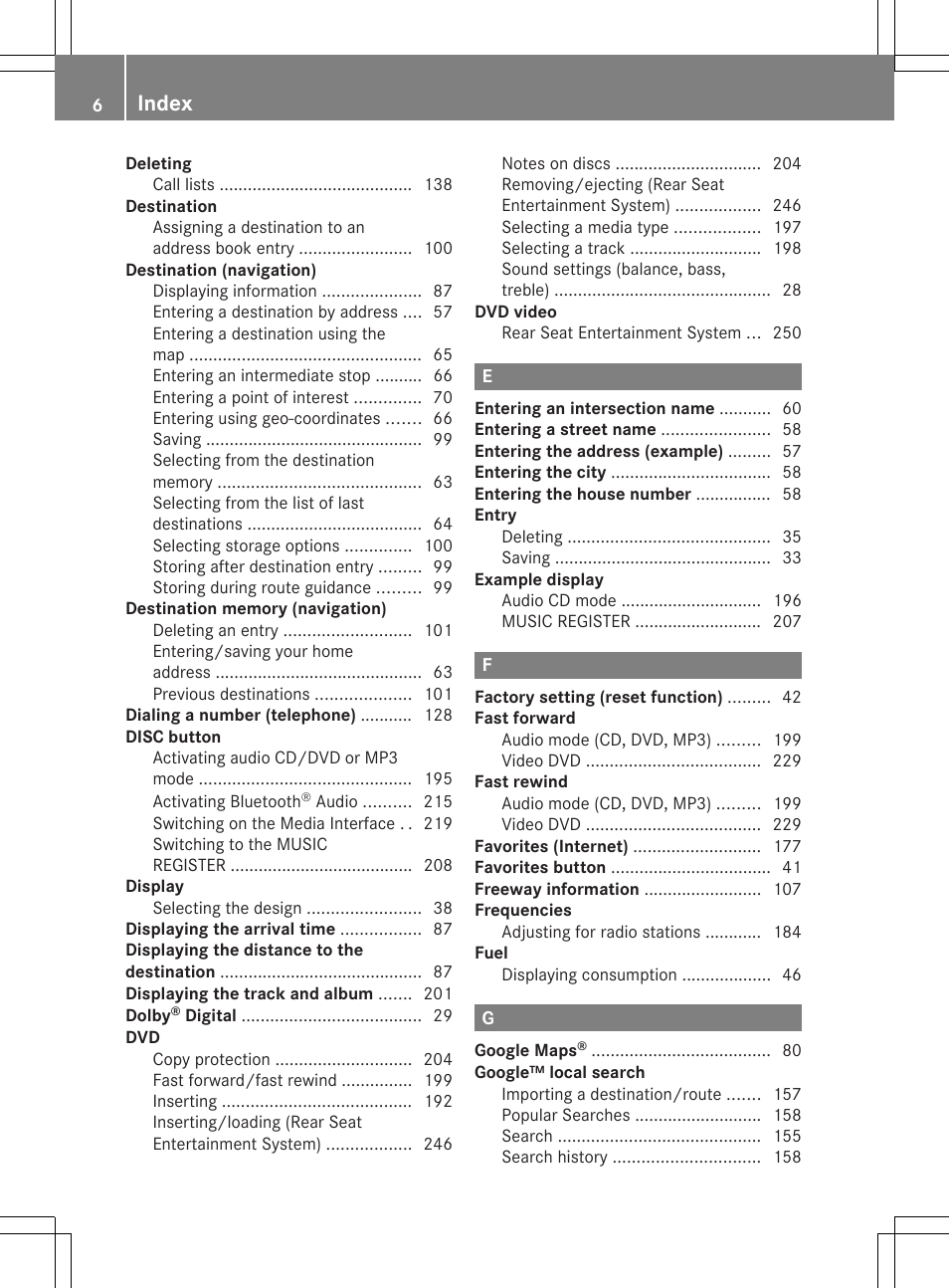 Index | Mercedes-Benz SLS-Class 2013 COMAND Manual User Manual | Page 8 / 274