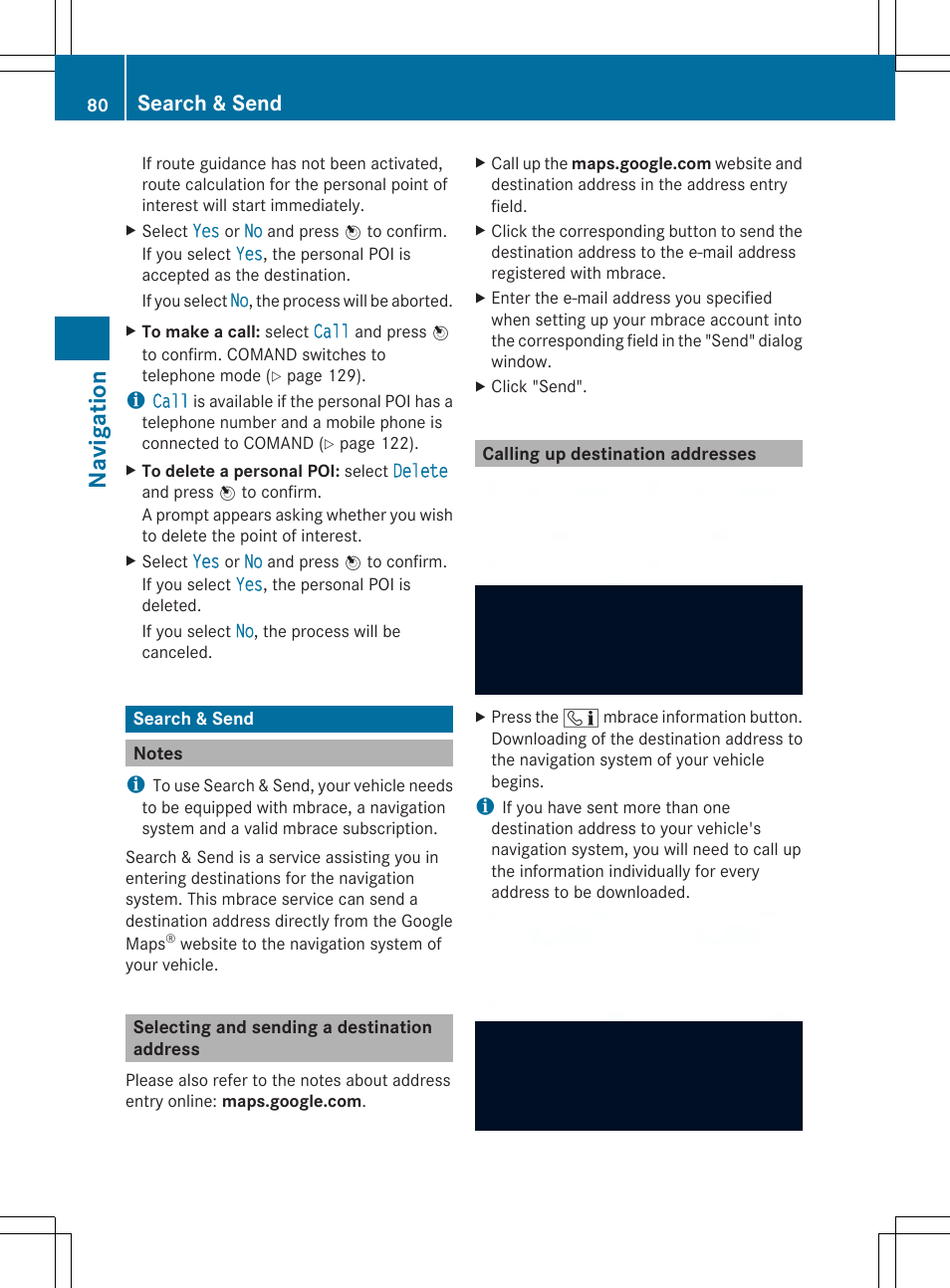 Navigation, Search & send | Mercedes-Benz SLS-Class 2013 COMAND Manual User Manual | Page 82 / 274