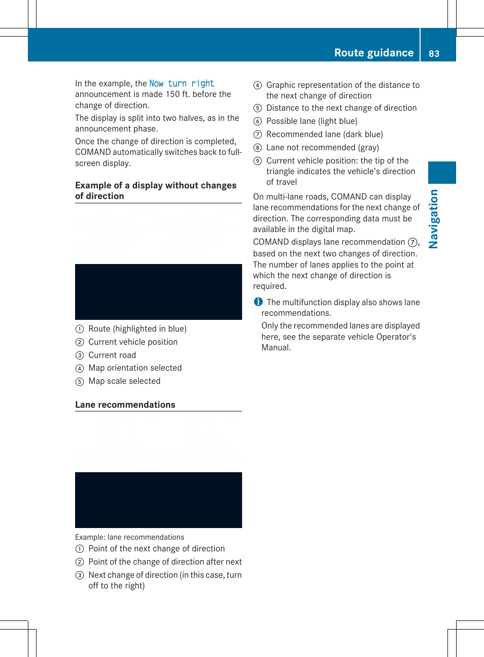 Navigation, Route guidance | Mercedes-Benz SLS-Class 2013 COMAND Manual User Manual | Page 85 / 274