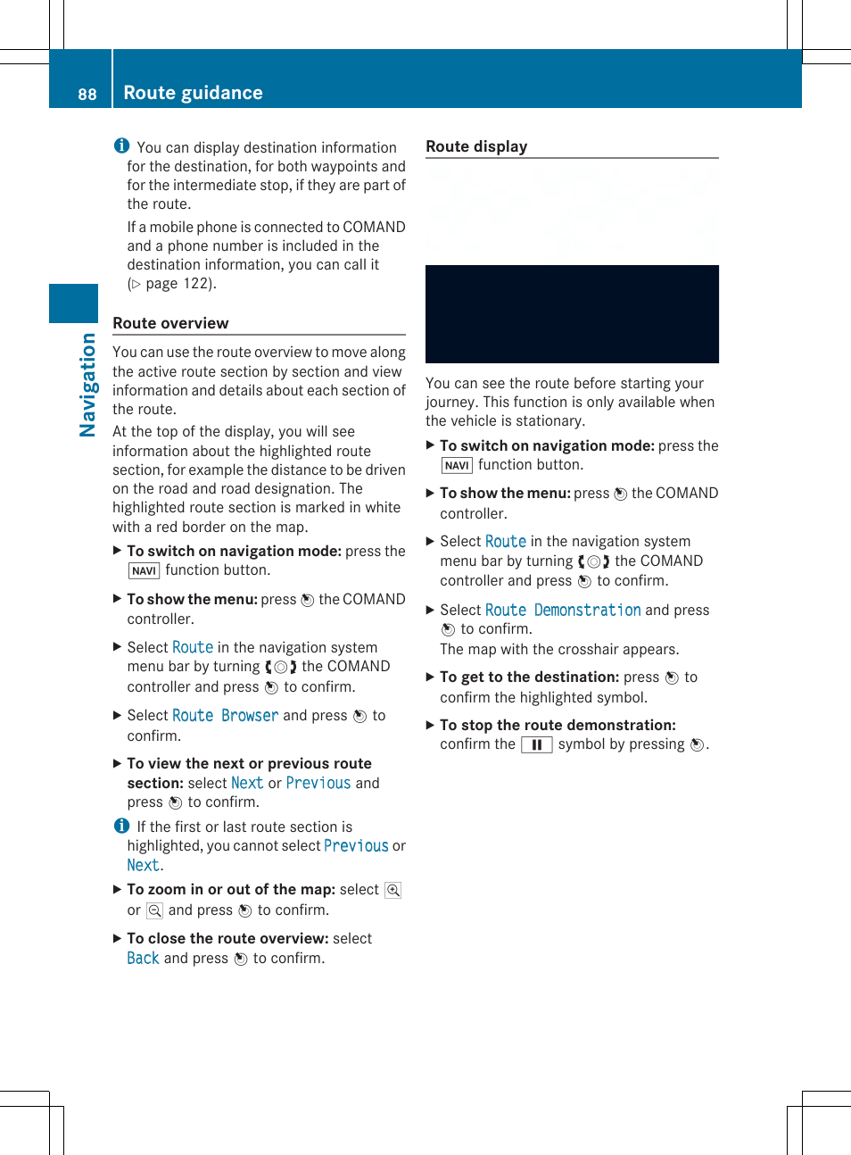 Navigat ion, Route guidance | Mercedes-Benz SLS-Class 2013 COMAND Manual User Manual | Page 90 / 274