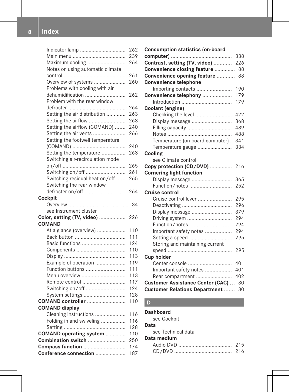 Index | Mercedes-Benz CL-Class 2013 Owners Manual User Manual | Page 10 / 494