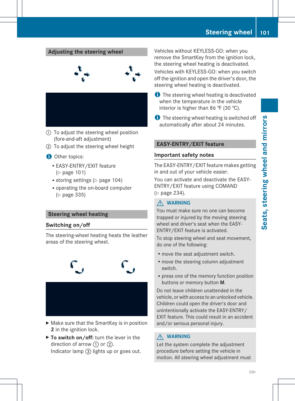 Seats, steering wheel and mirrors, Steering wheel | Mercedes-Benz CL-Class 2013 Owners Manual User Manual | Page 103 / 494