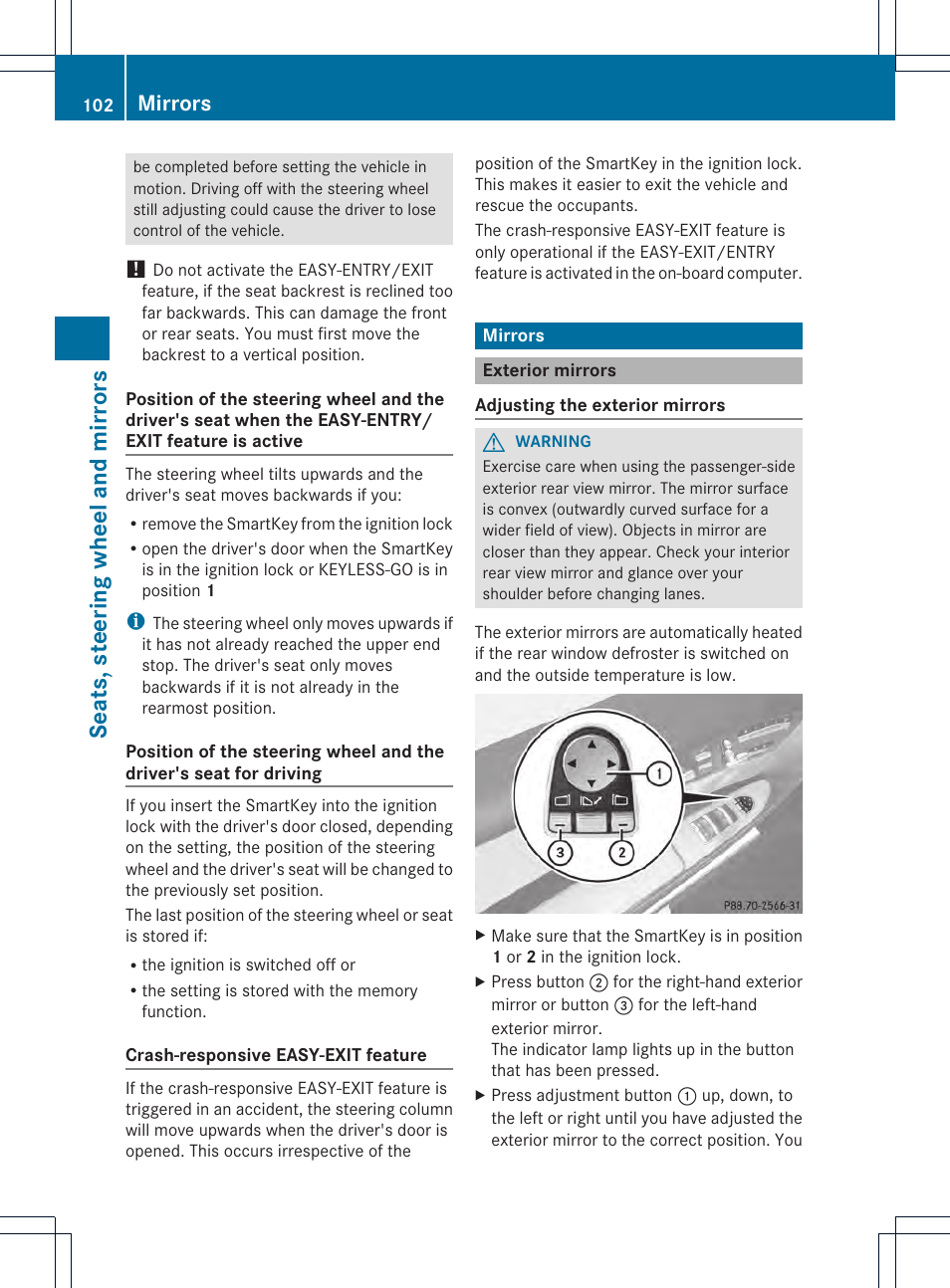Seats, steering wheel and mirrors, Mirrors | Mercedes-Benz CL-Class 2013 Owners Manual User Manual | Page 104 / 494