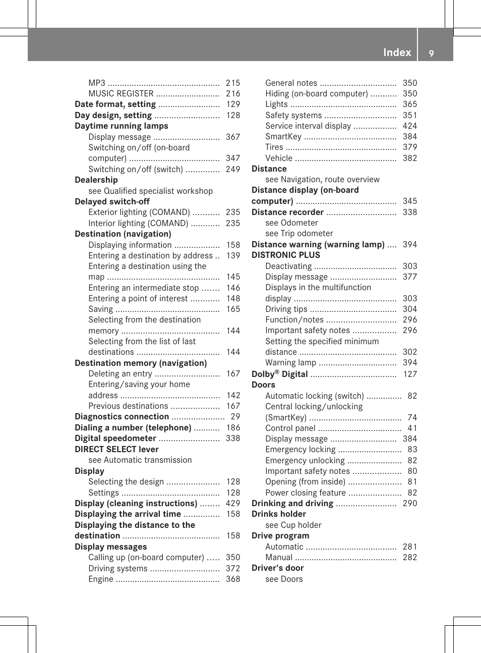 Index | Mercedes-Benz CL-Class 2013 Owners Manual User Manual | Page 11 / 494