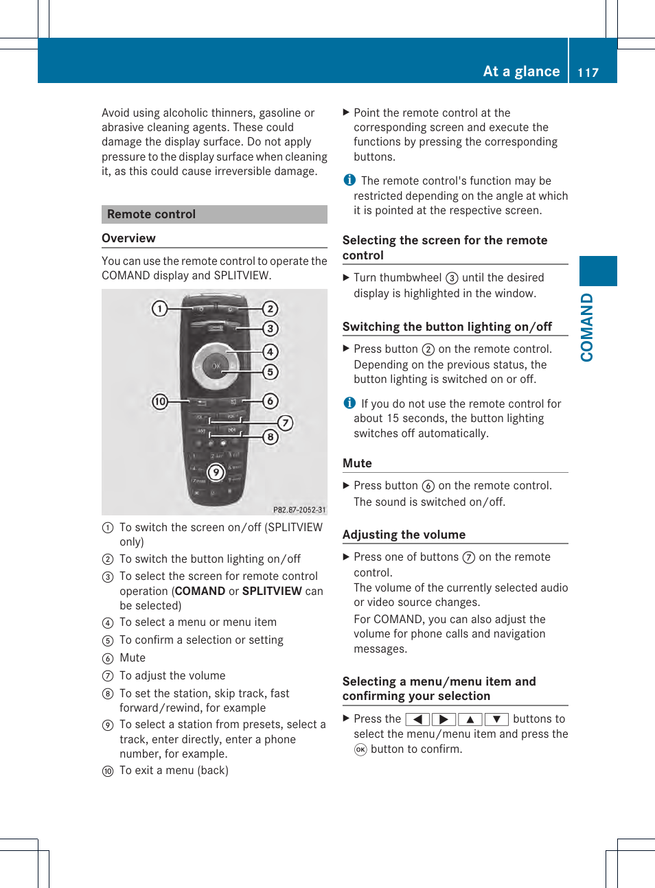 Coman d, At a glance | Mercedes-Benz CL-Class 2013 Owners Manual User Manual | Page 119 / 494