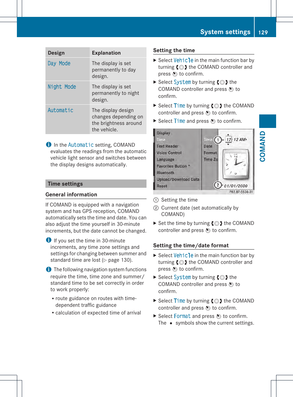 Comand, System settings | Mercedes-Benz CL-Class 2013 Owners Manual User Manual | Page 131 / 494