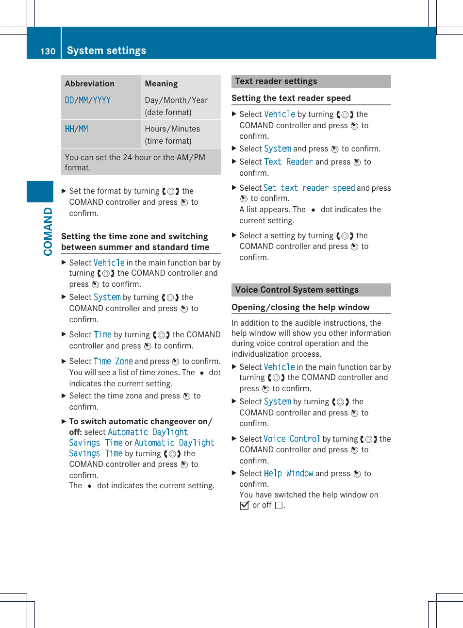Comand, System settings | Mercedes-Benz CL-Class 2013 Owners Manual User Manual | Page 132 / 494